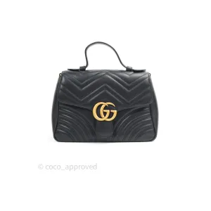 Gucci Calfskin Matelasse Small GG Marmont Top Handle Bag Black