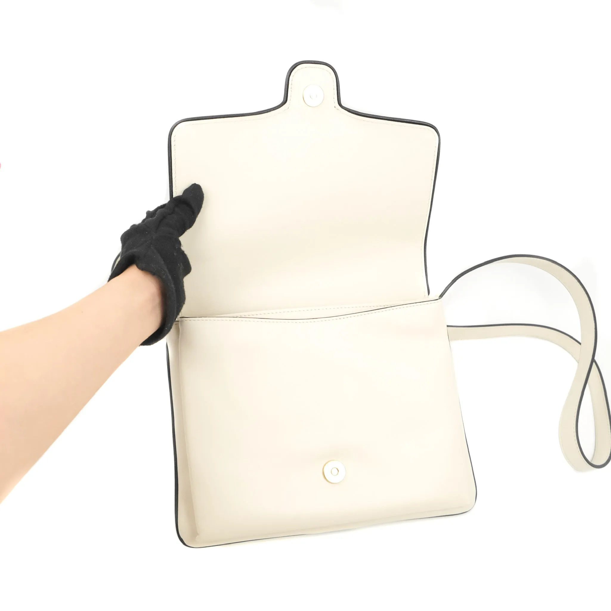 Gucci Calfskin Medium Arli Flap Shoulder Bag White