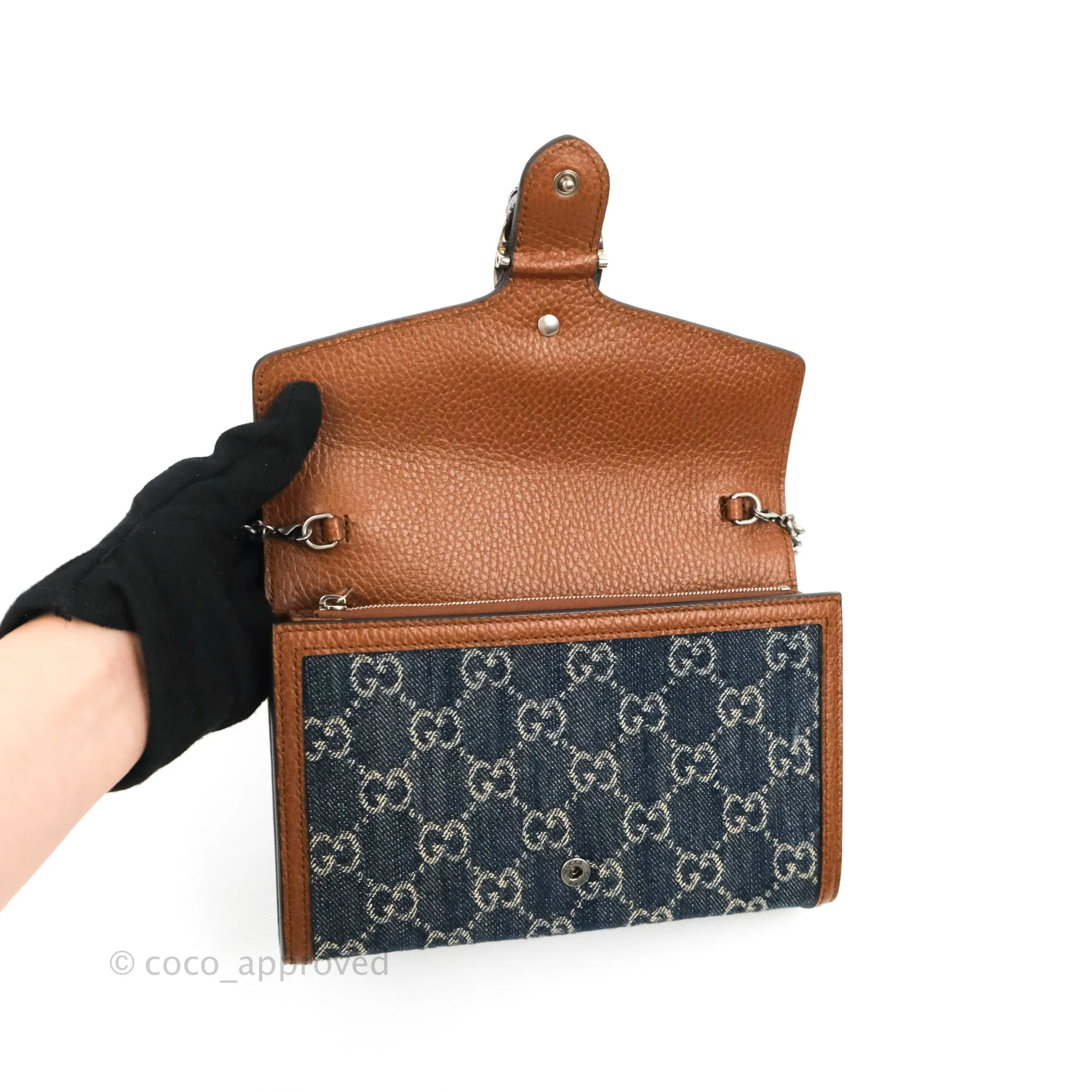 Gucci Denim GG Monogram Mini Dionysus Chain Wallet