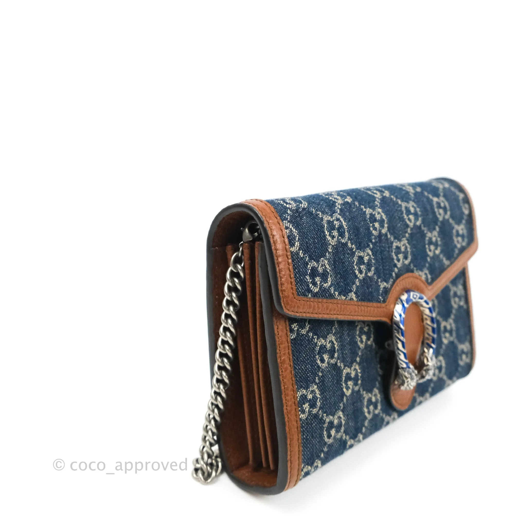 Gucci Denim GG Monogram Mini Dionysus Chain Wallet