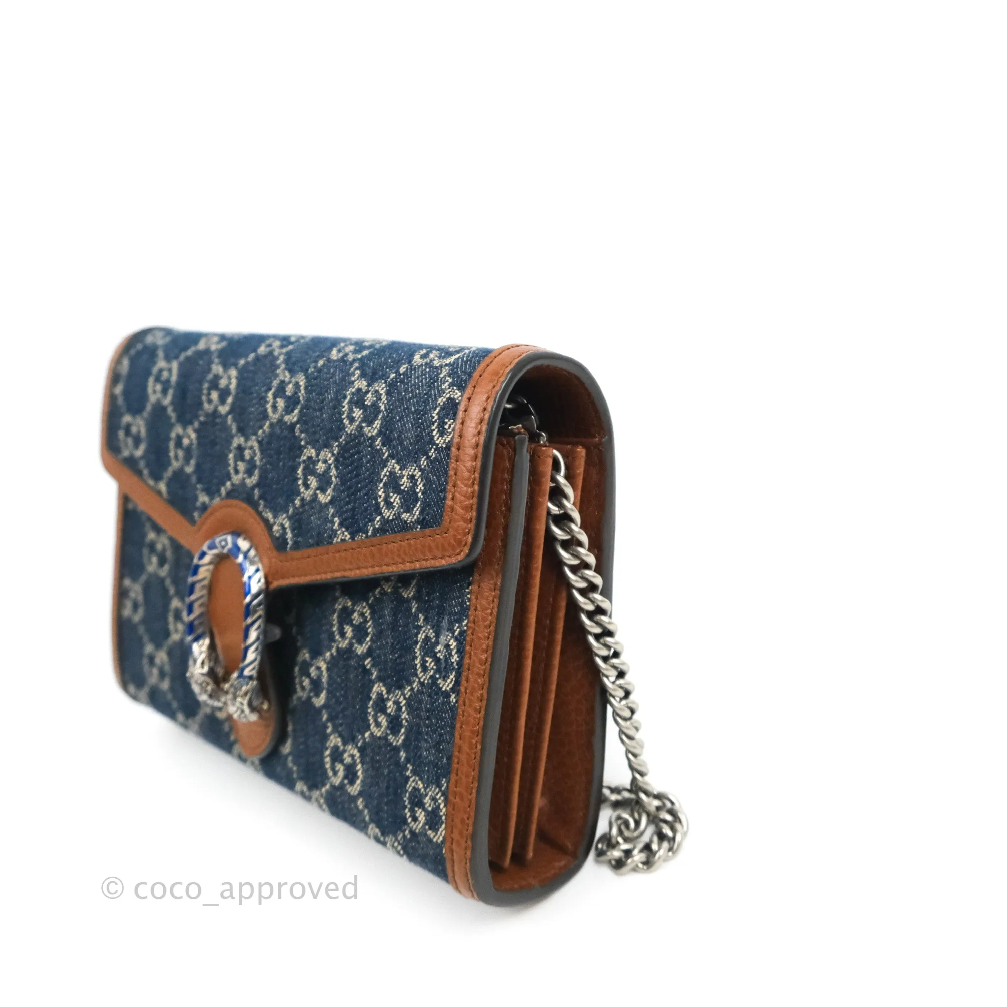 Gucci Denim GG Monogram Mini Dionysus Chain Wallet