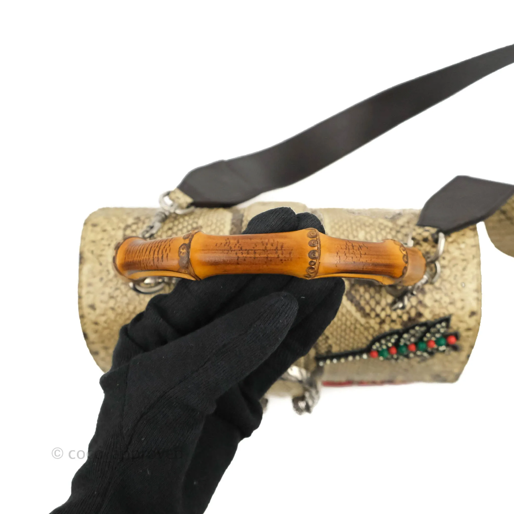 Gucci Dionysus Bamboo Top Handle Bag Embroidered Python Medium