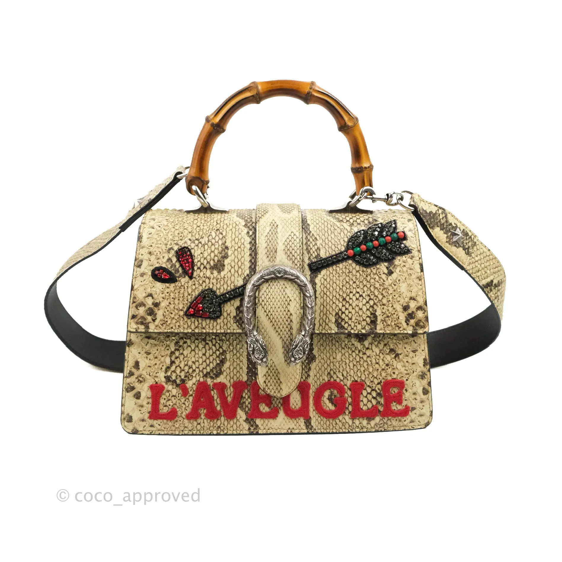 Gucci Dionysus Bamboo Top Handle Bag Embroidered Python Medium