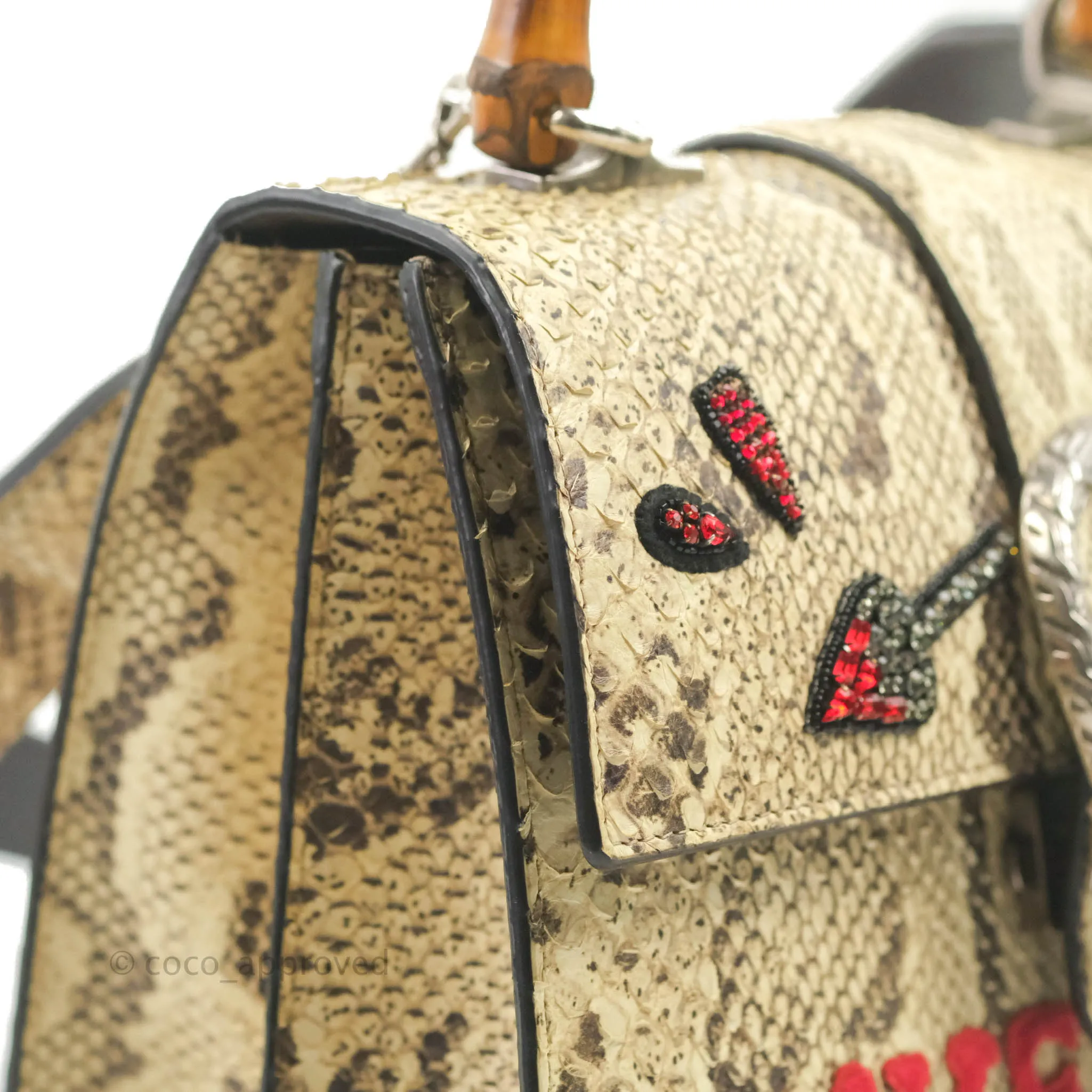 Gucci Dionysus Bamboo Top Handle Bag Embroidered Python Medium