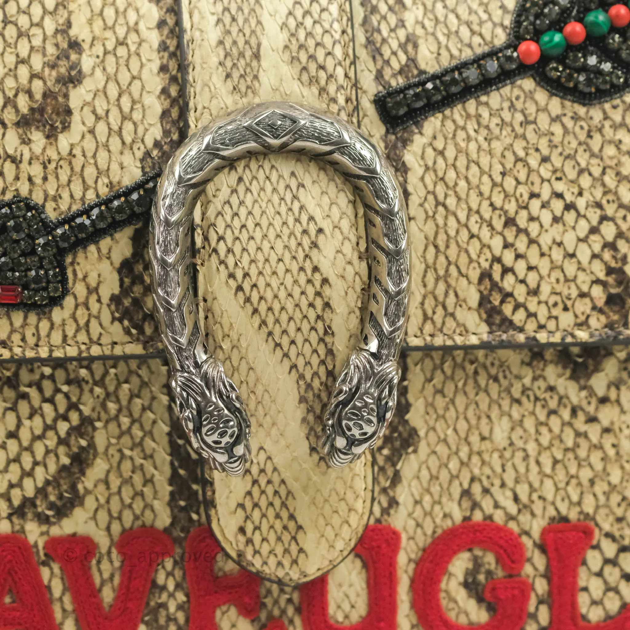 Gucci Dionysus Bamboo Top Handle Bag Embroidered Python Medium