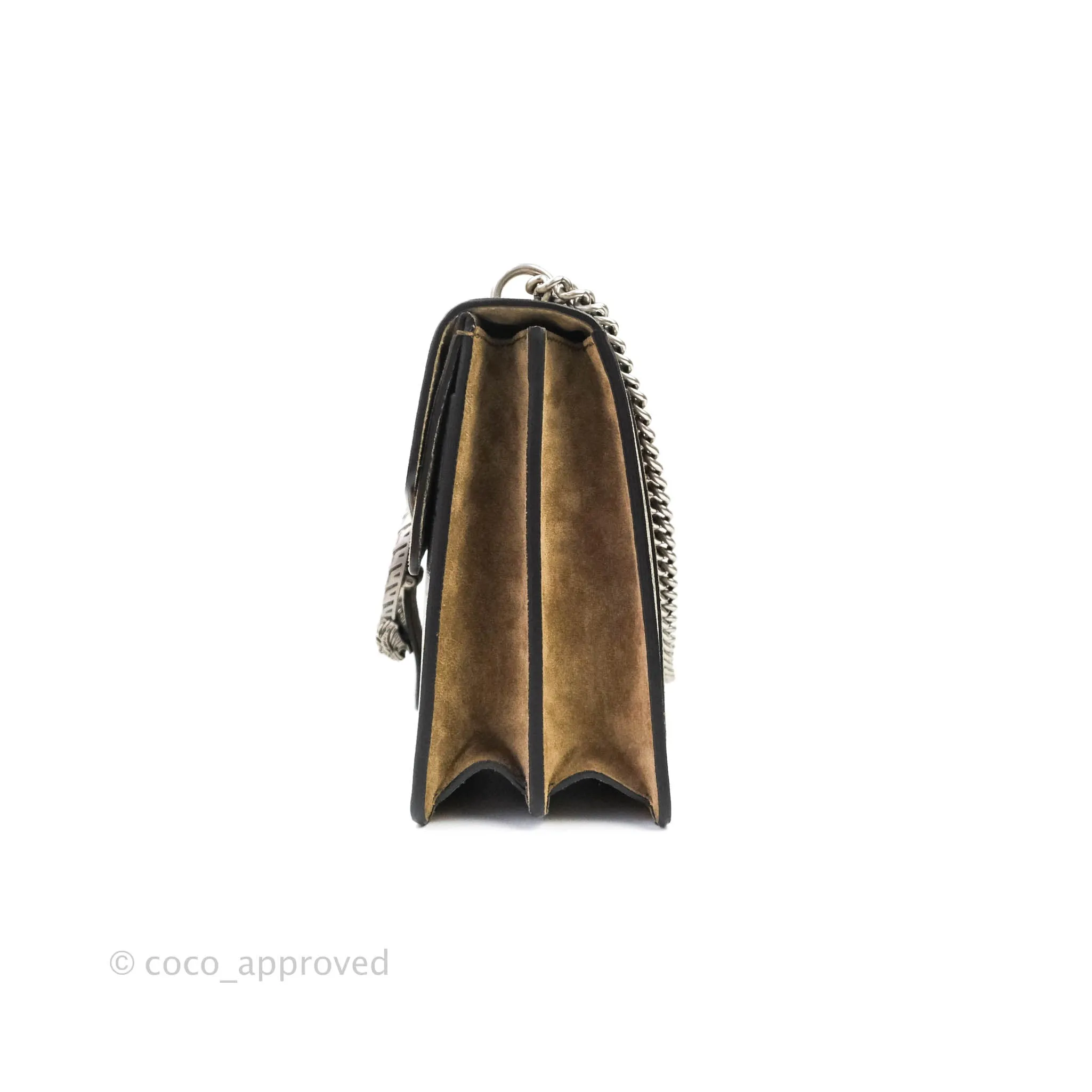 Gucci Dionysus Medium GG Supreme Canvas Suede Shoulder Bag Antique Silver Hardware