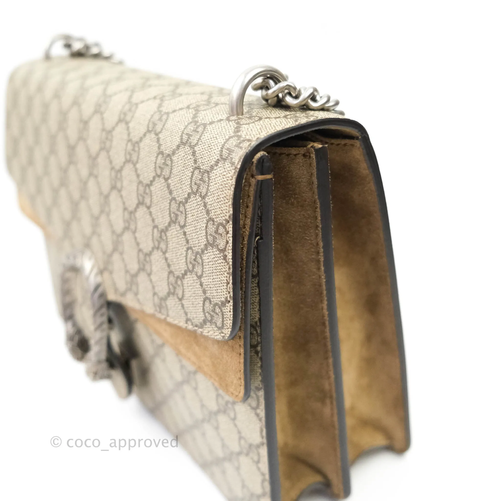 Gucci Dionysus Medium GG Supreme Canvas Suede Shoulder Bag Antique Silver Hardware