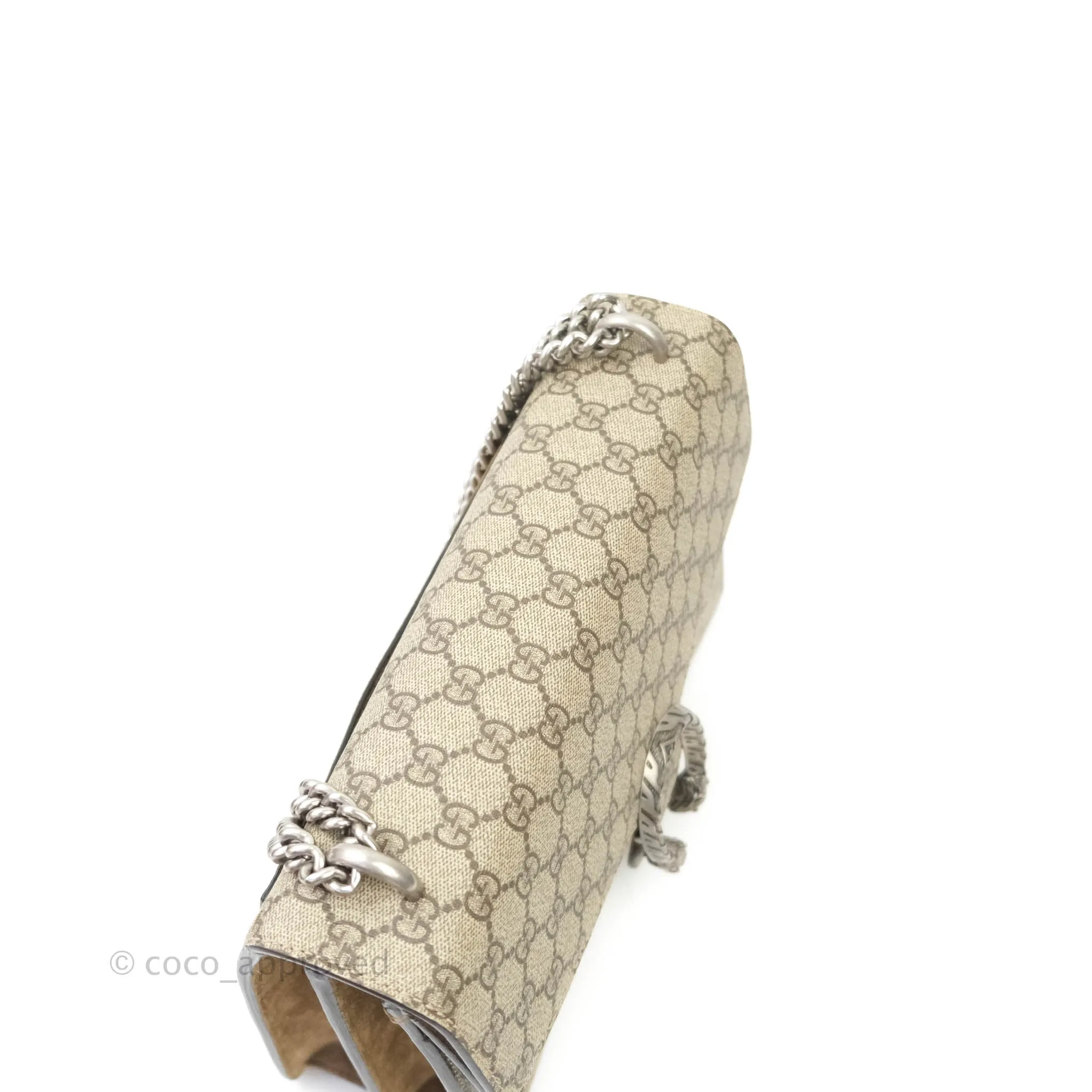 Gucci Dionysus Medium GG Supreme Canvas Suede Shoulder Bag Antique Silver Hardware