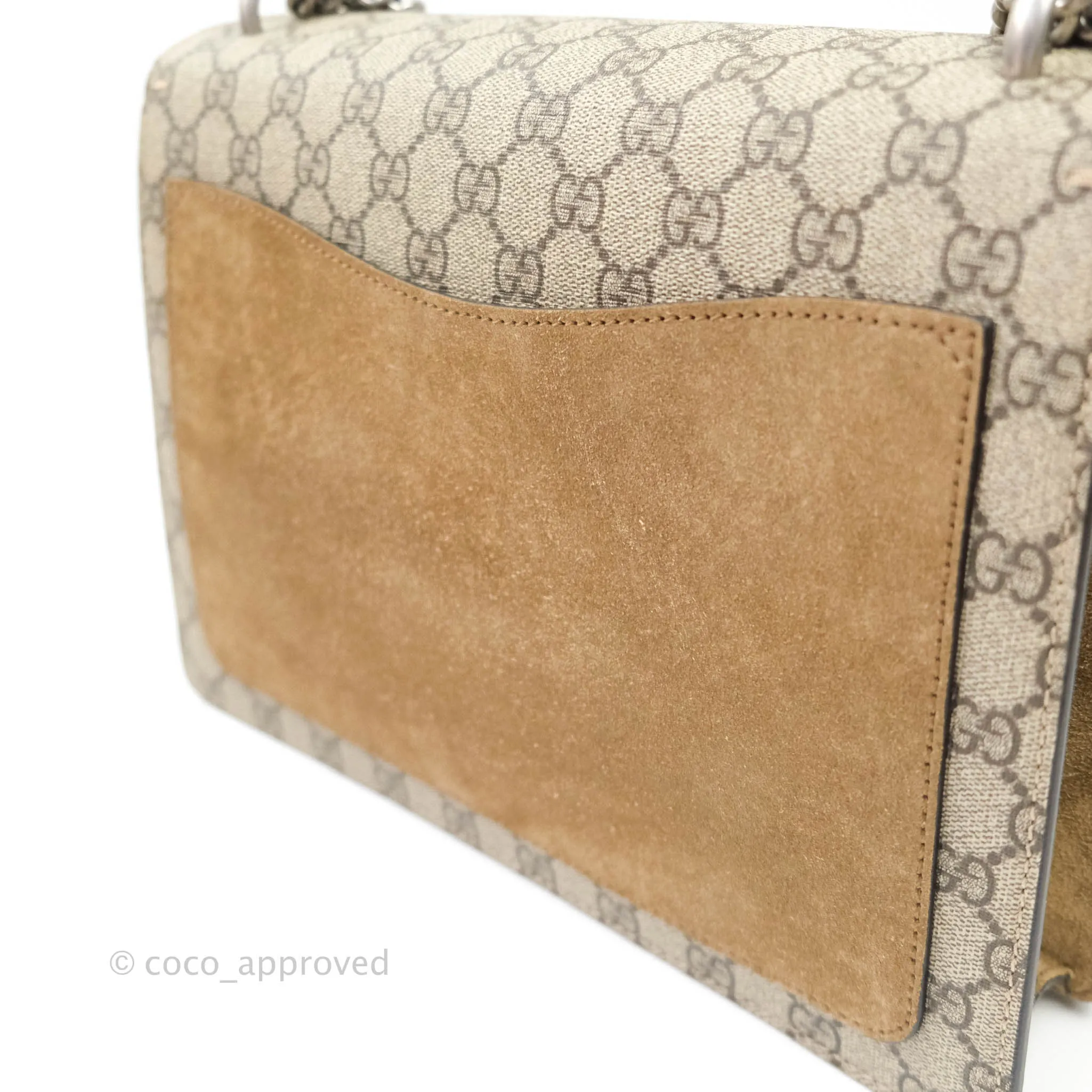 Gucci Dionysus Medium GG Supreme Canvas Suede Shoulder Bag Antique Silver Hardware