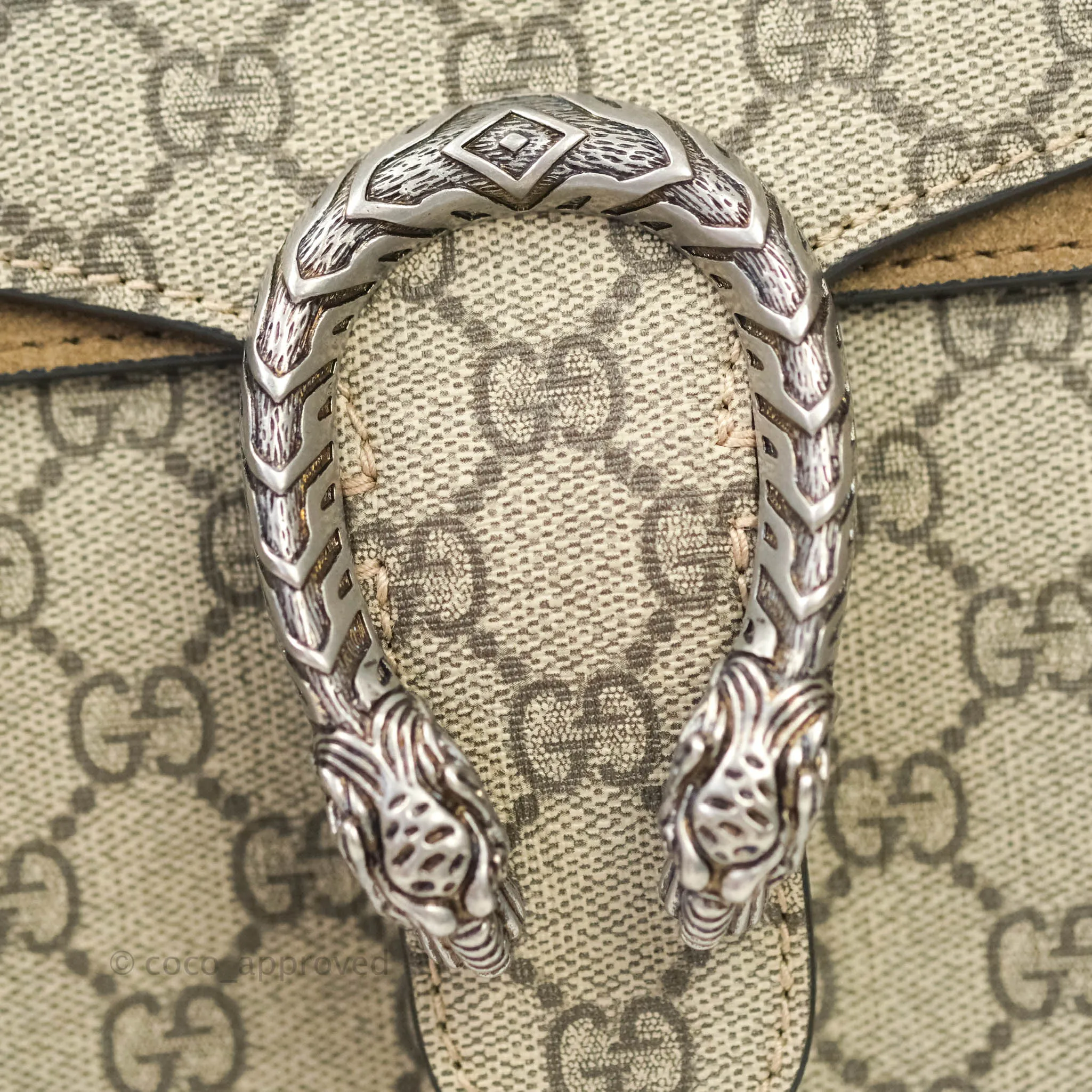 Gucci Dionysus Medium GG Supreme Canvas Suede Shoulder Bag Antique Silver Hardware