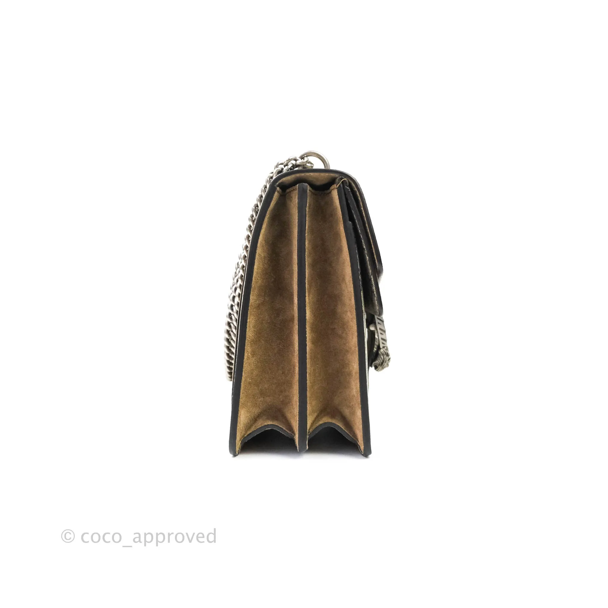 Gucci Dionysus Medium GG Supreme Canvas Suede Shoulder Bag Antique Silver Hardware
