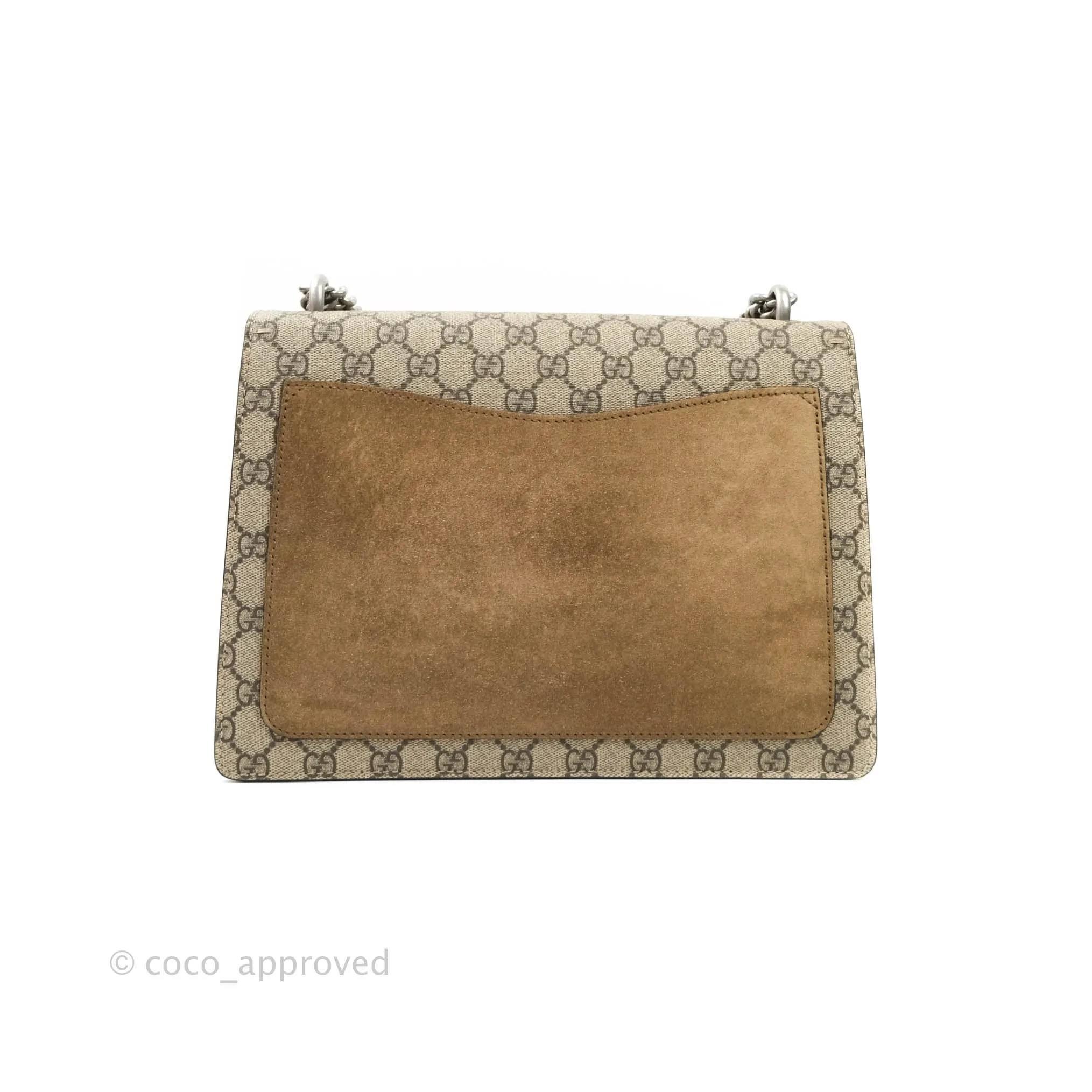 Gucci Dionysus Medium GG Supreme Canvas Suede Shoulder Bag Antique Silver Hardware