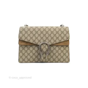 Gucci Dionysus Medium GG Supreme Canvas Suede Shoulder Bag Antique Silver Hardware