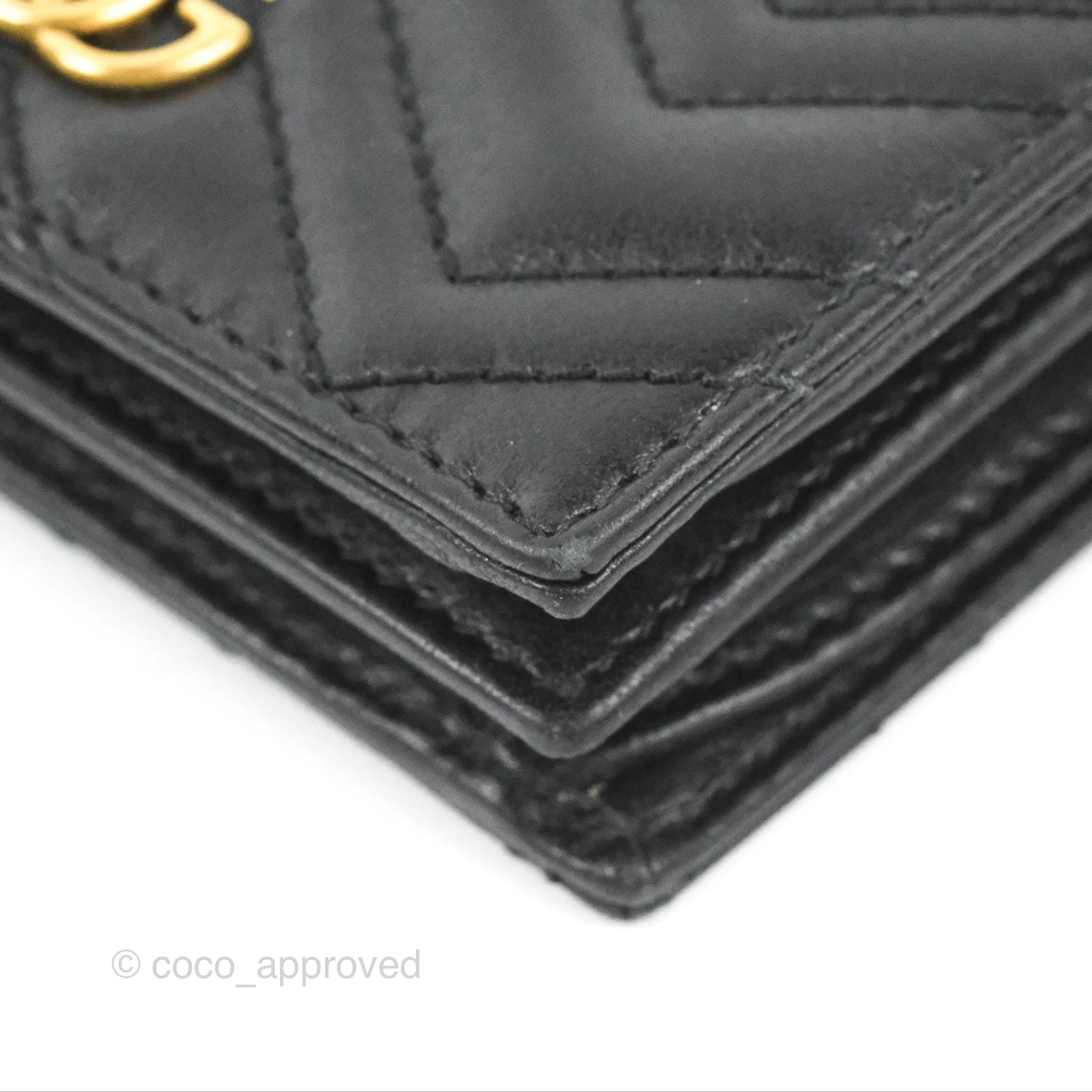 Gucci GG Marmont Card Case Wallet Black Lambskin