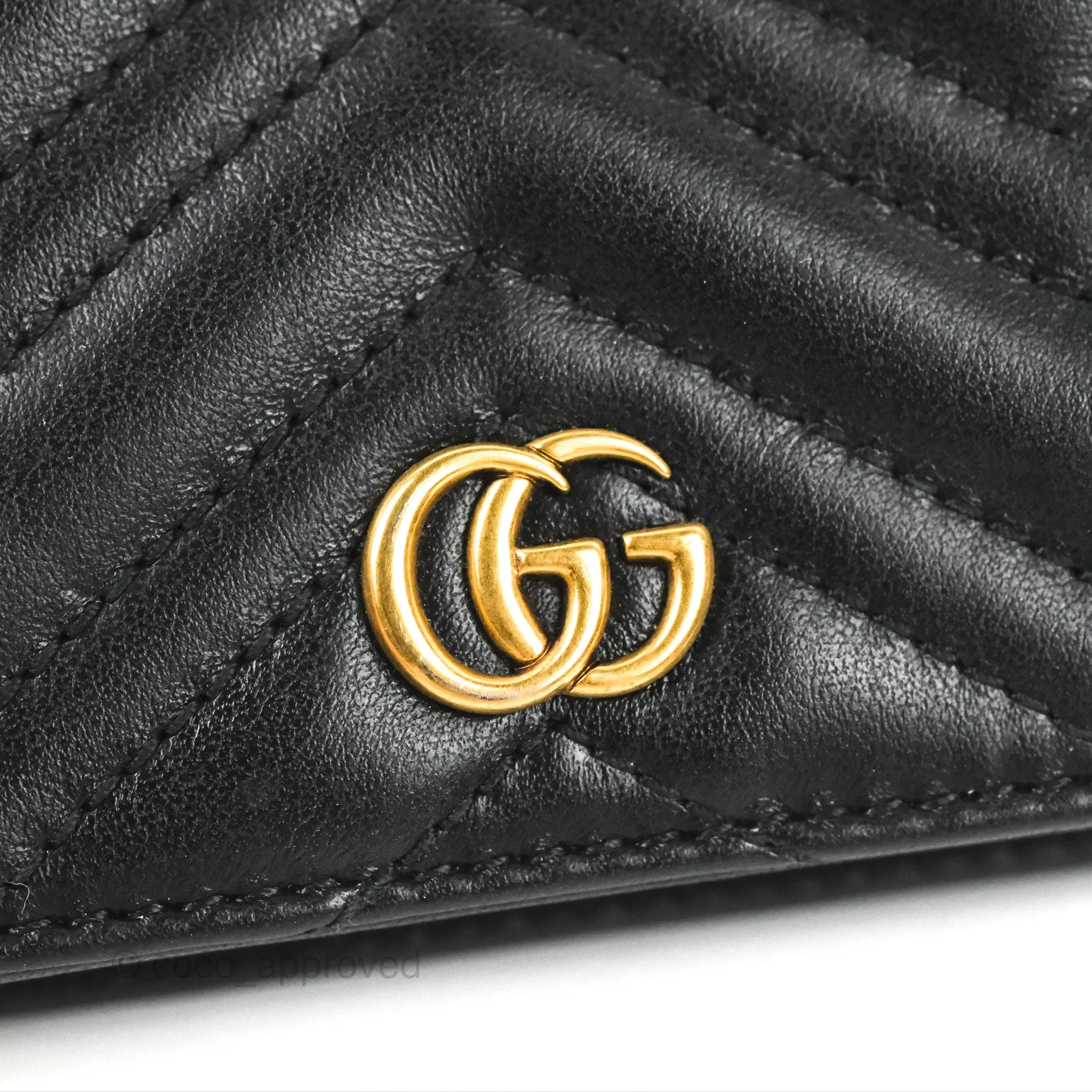 Gucci GG Marmont Card Case Wallet Black Lambskin