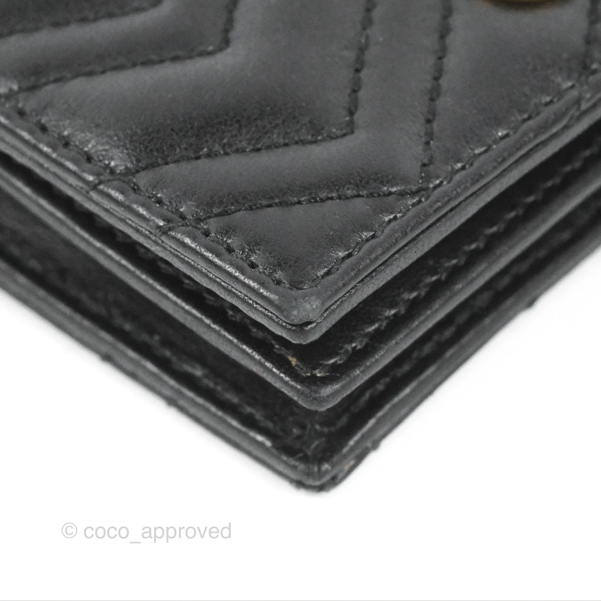 Gucci GG Marmont Card Case Wallet Black Lambskin