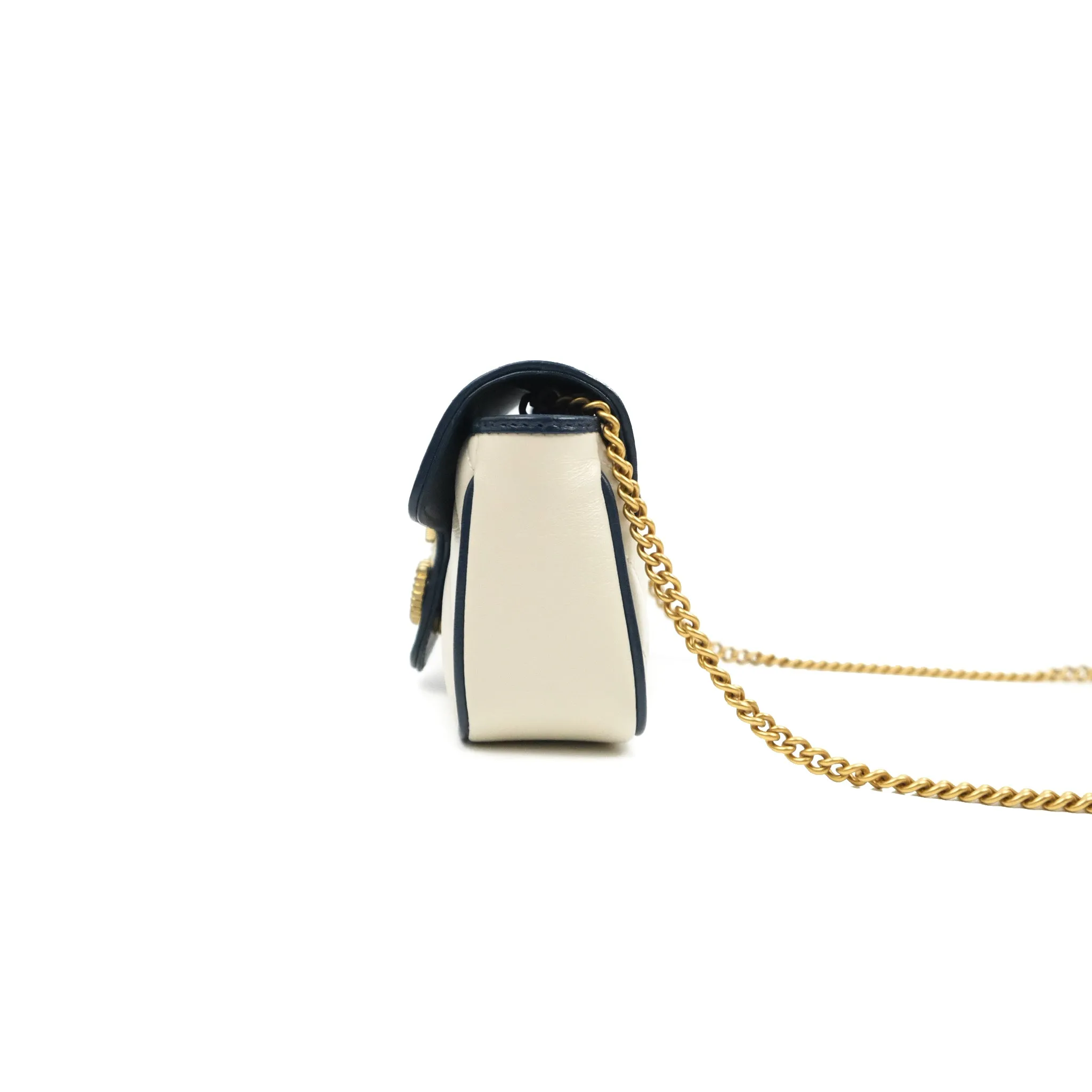 Gucci GG Marmont Matelass Leather Super Mini Bag Navy White