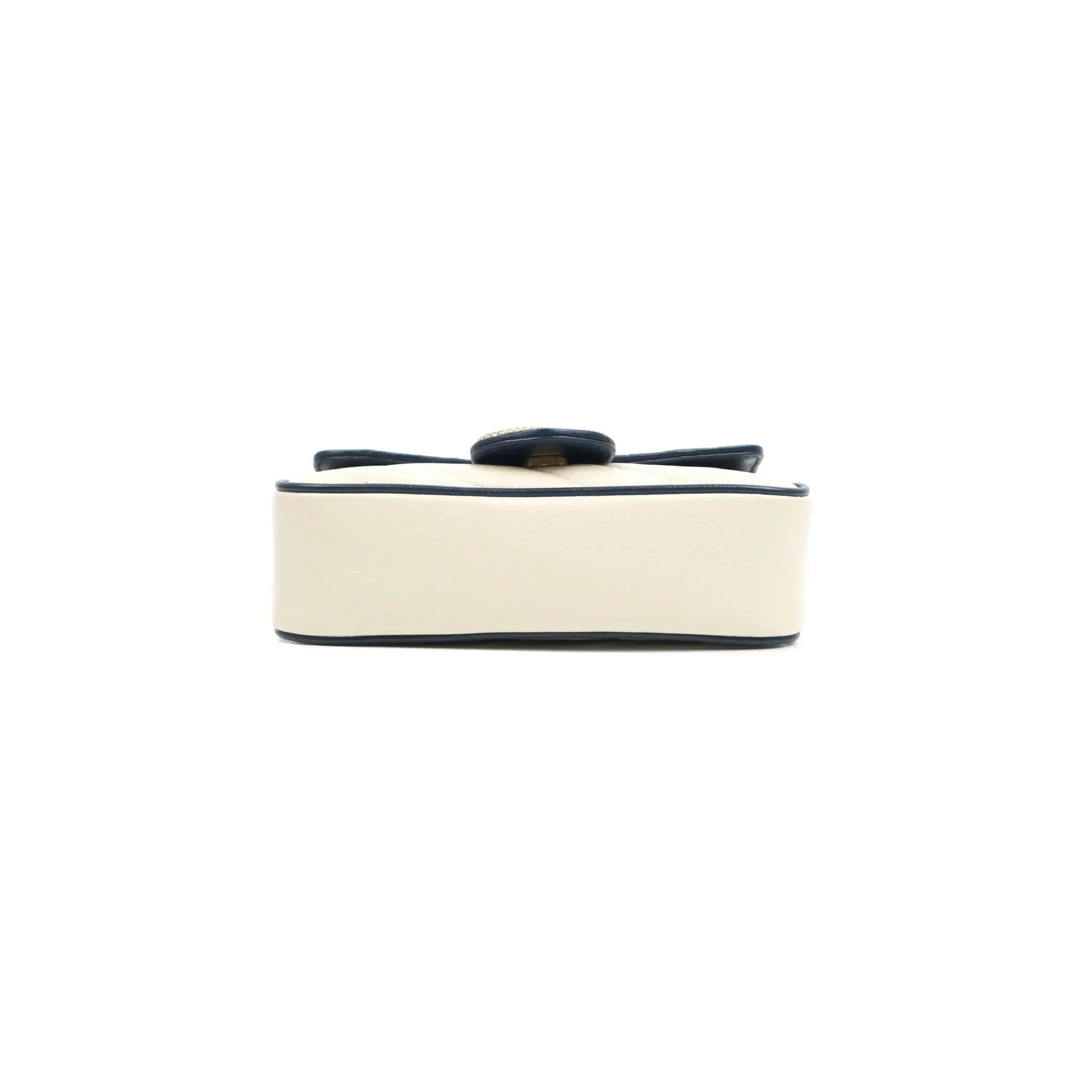Gucci GG Marmont Matelass Leather Super Mini Bag Navy White