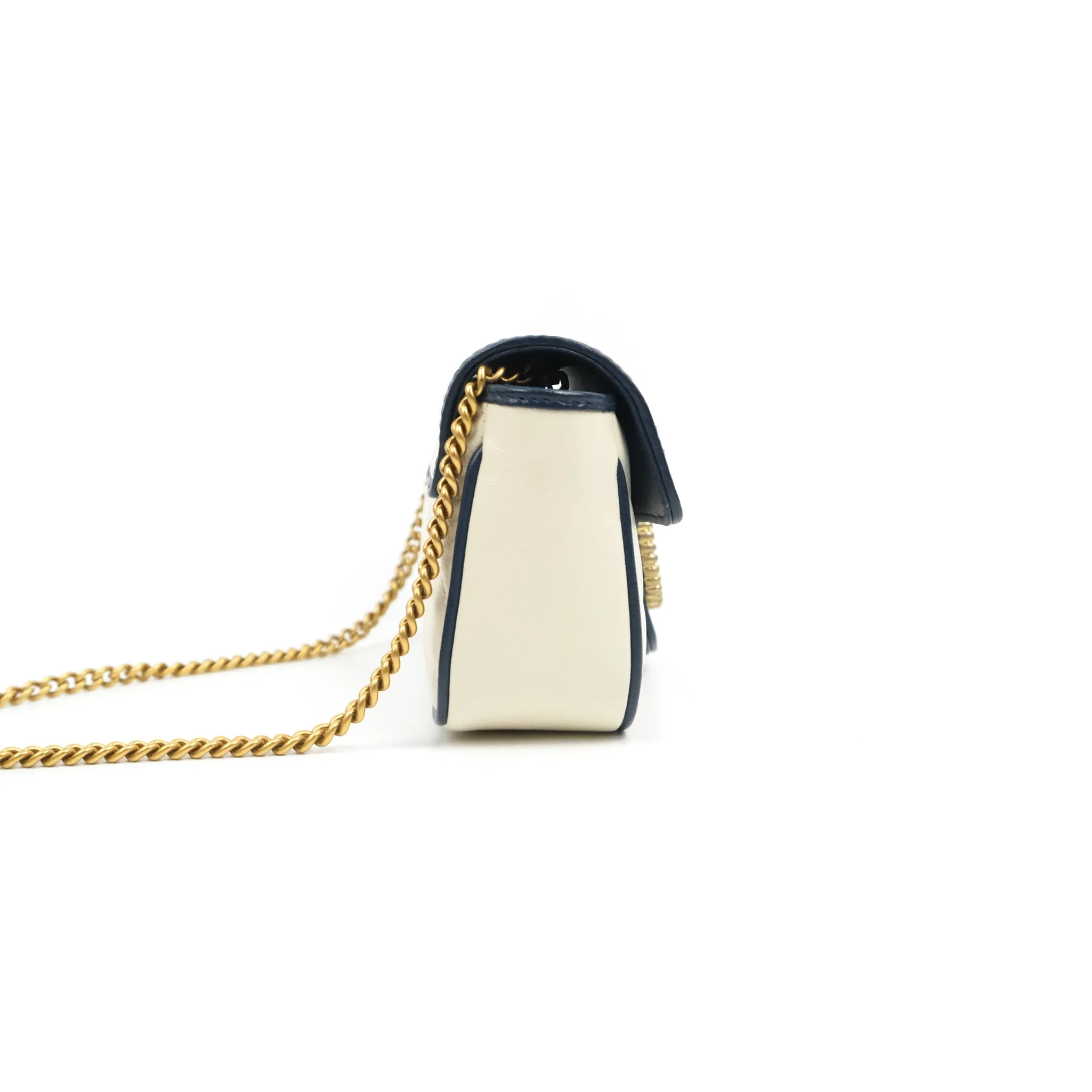 Gucci GG Marmont Matelass Leather Super Mini Bag Navy White