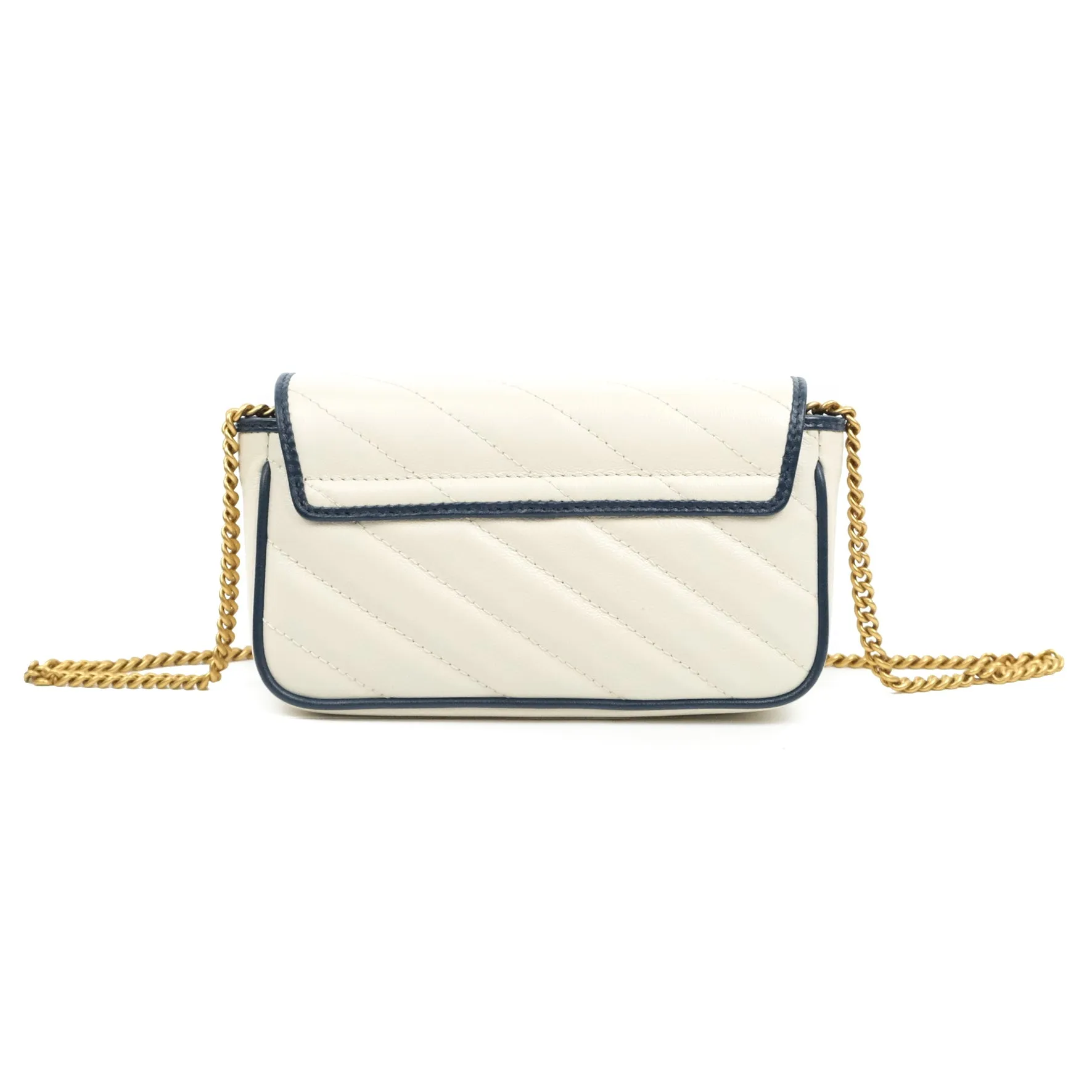 Gucci GG Marmont Matelass Leather Super Mini Bag Navy White