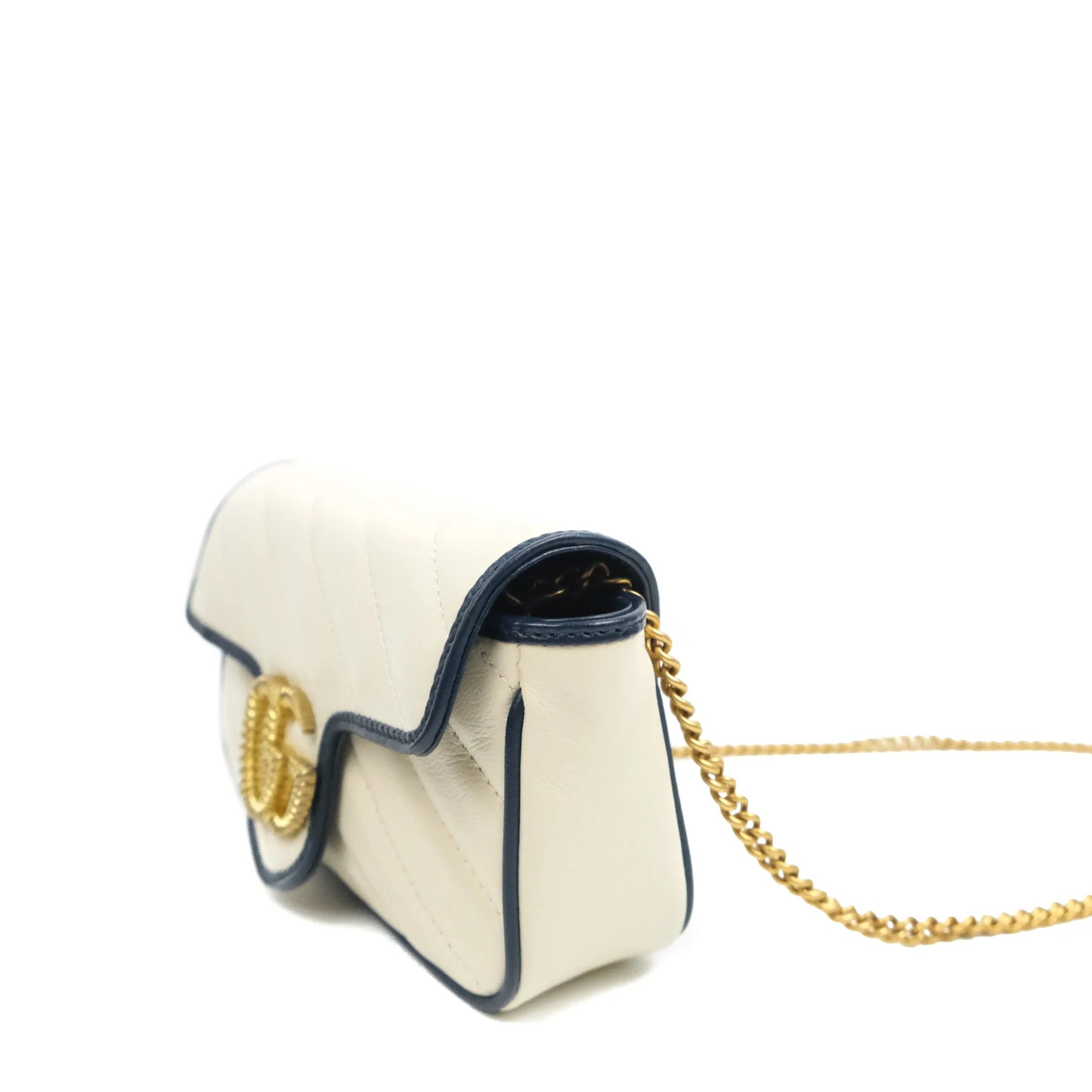 Gucci GG Marmont Matelass Leather Super Mini Bag Navy White