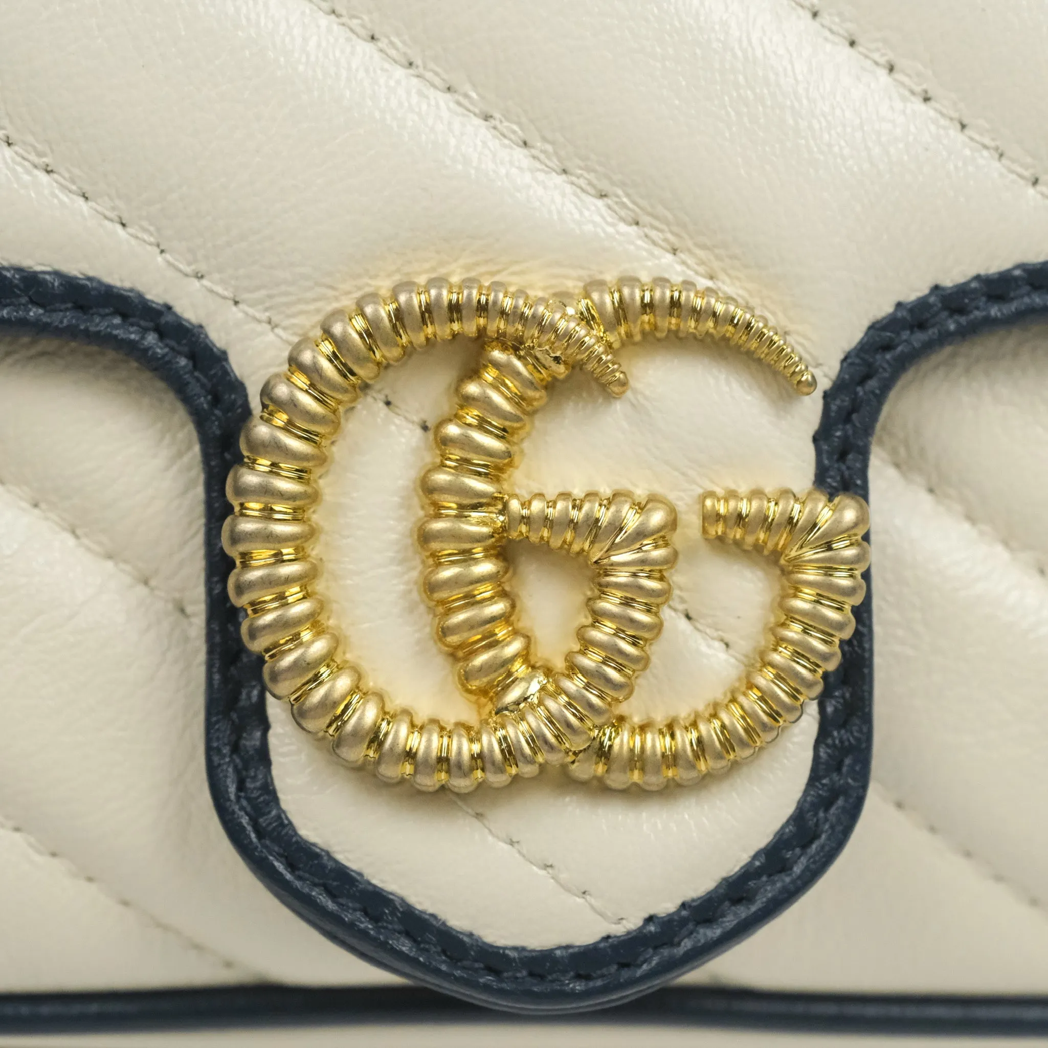 Gucci GG Marmont Matelass Leather Super Mini Bag Navy White