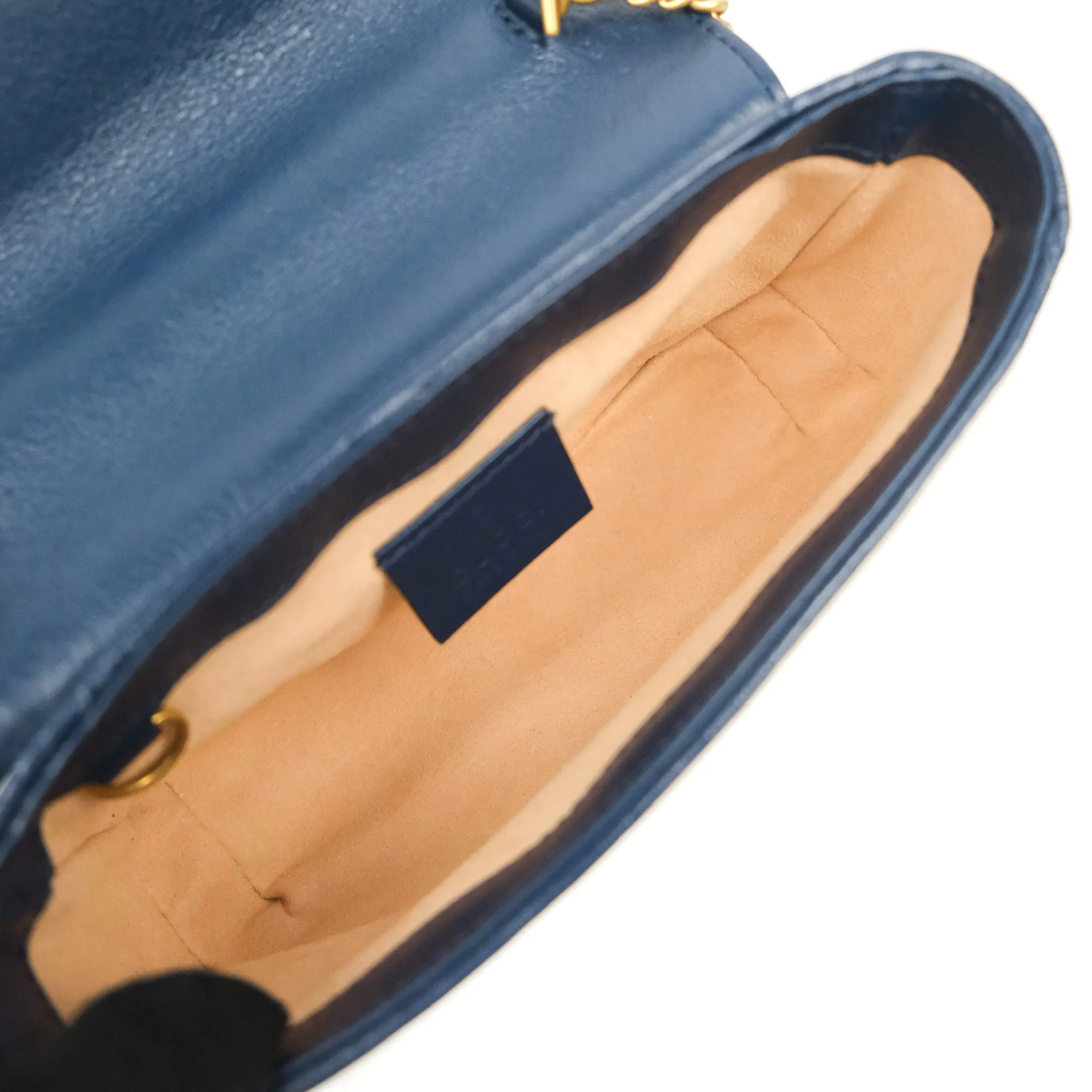 Gucci GG Marmont Matelass Leather Super Mini Bag Navy White