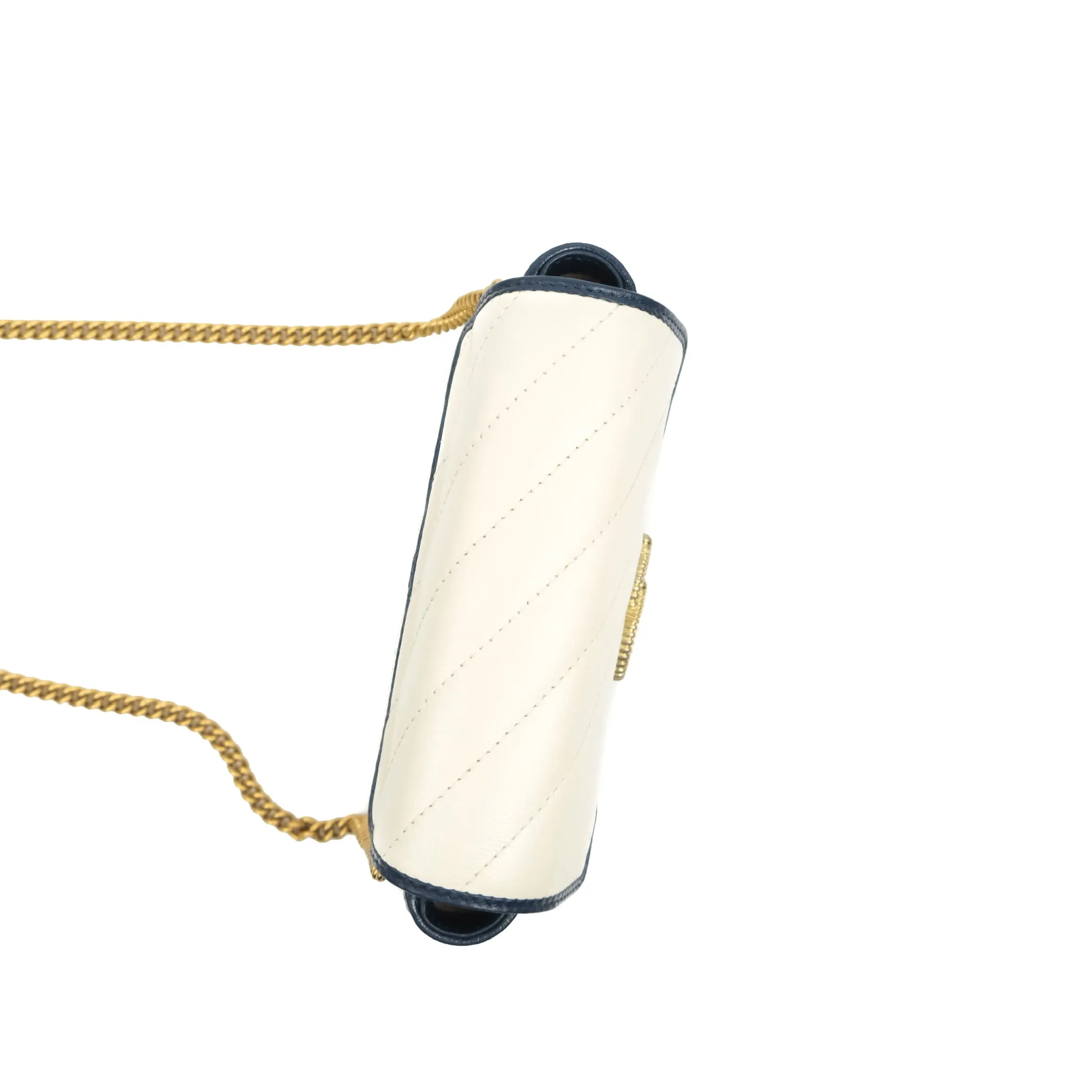 Gucci GG Marmont Matelass Leather Super Mini Bag Navy White