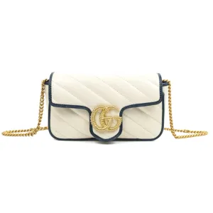 Gucci GG Marmont Matelass Leather Super Mini Bag Navy White