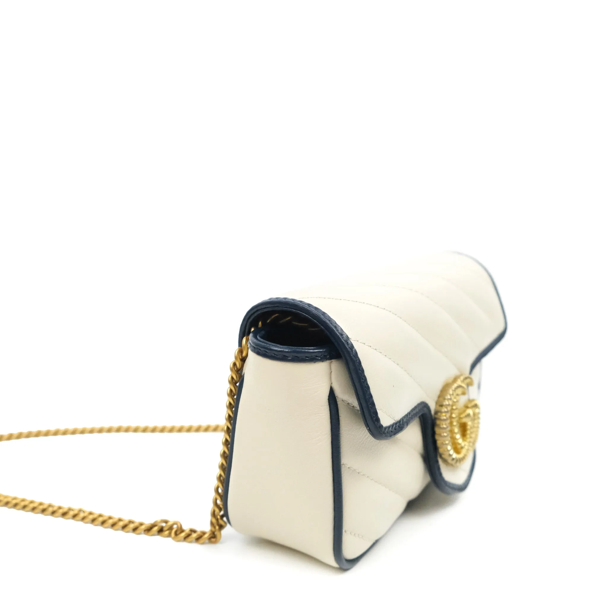 Gucci GG Marmont Matelass Leather Super Mini Bag Navy White