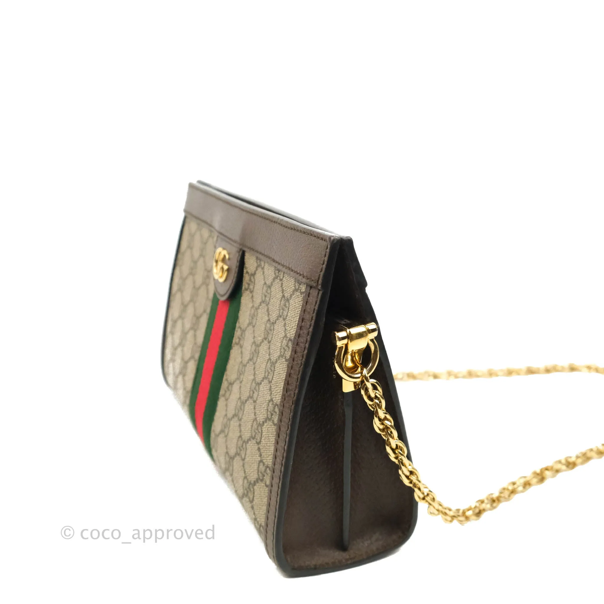 Gucci GG Supreme Monogram Web Small Ophidia Chain Shoulder Bag Brown