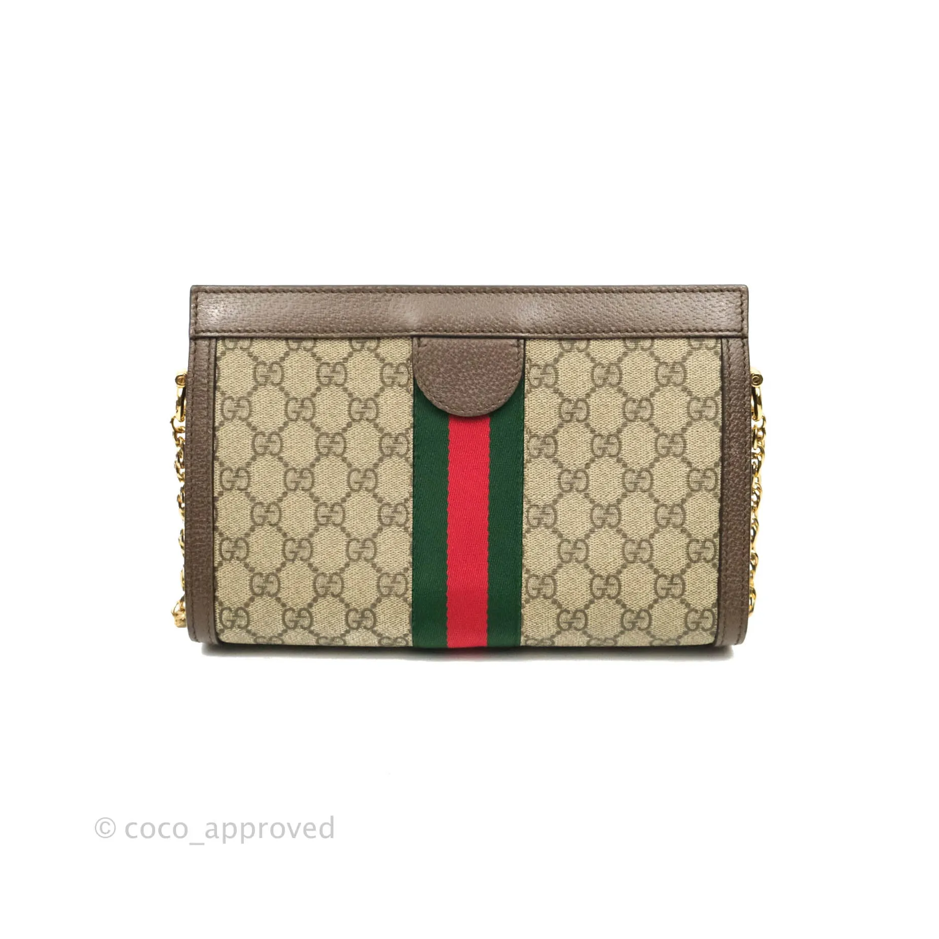 Gucci GG Supreme Monogram Web Small Ophidia Chain Shoulder Bag Brown