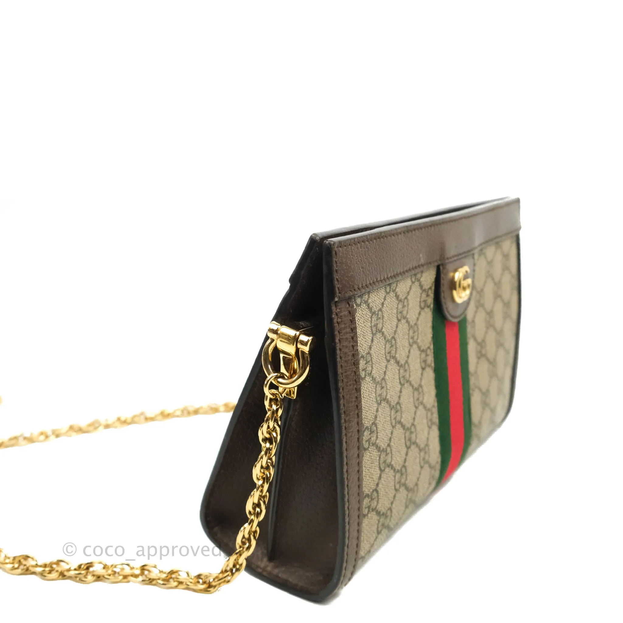 Gucci GG Supreme Monogram Web Small Ophidia Chain Shoulder Bag Brown