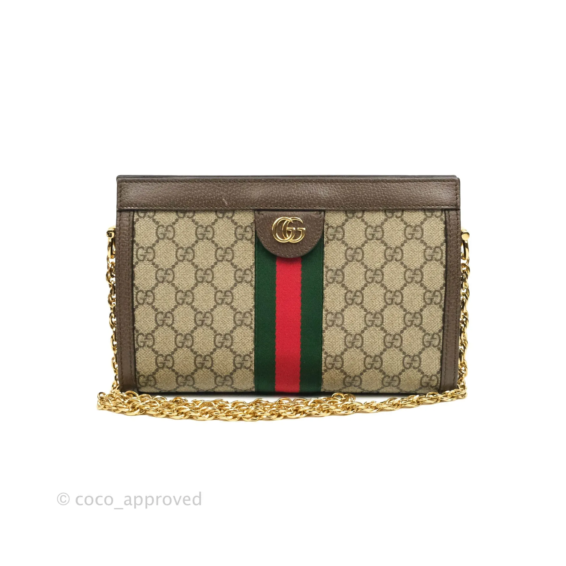 Gucci GG Supreme Monogram Web Small Ophidia Chain Shoulder Bag Brown