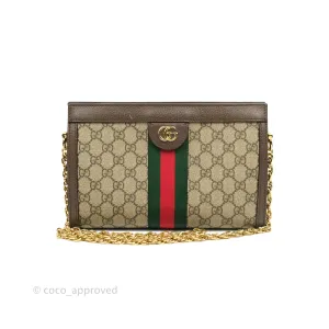 Gucci GG Supreme Monogram Web Small Ophidia Chain Shoulder Bag Brown