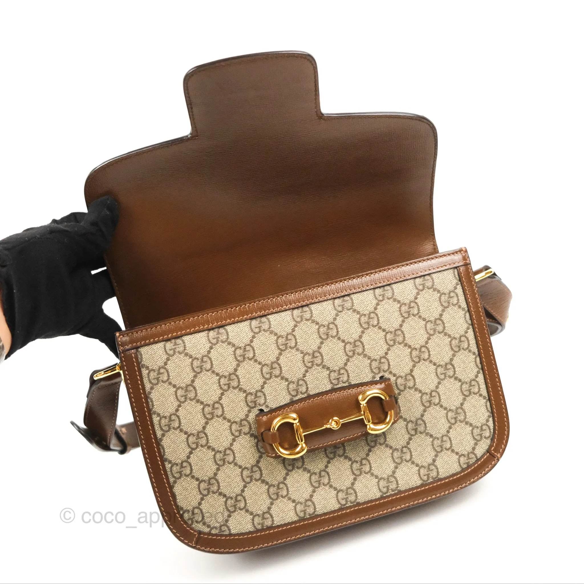 Gucci Horsebit 1955 GG Supreme Canvas Brown Shoulder Bag Gold Hardware
