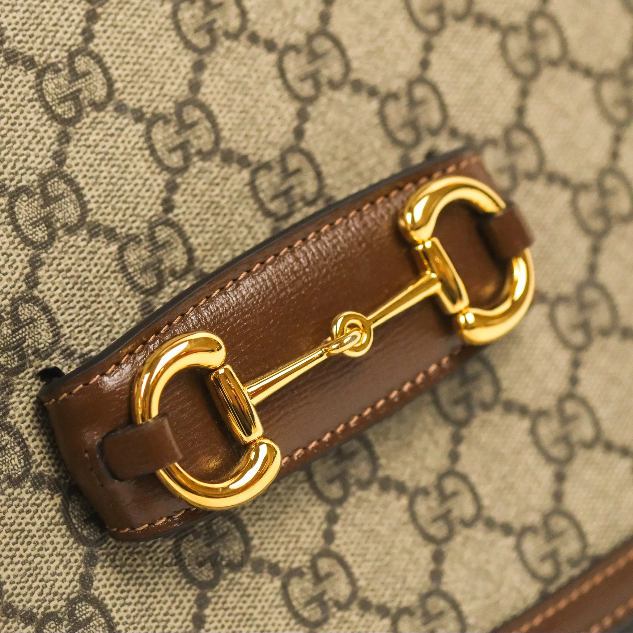 Gucci Horsebit 1955 GG Supreme Canvas Brown Shoulder Bag Gold Hardware