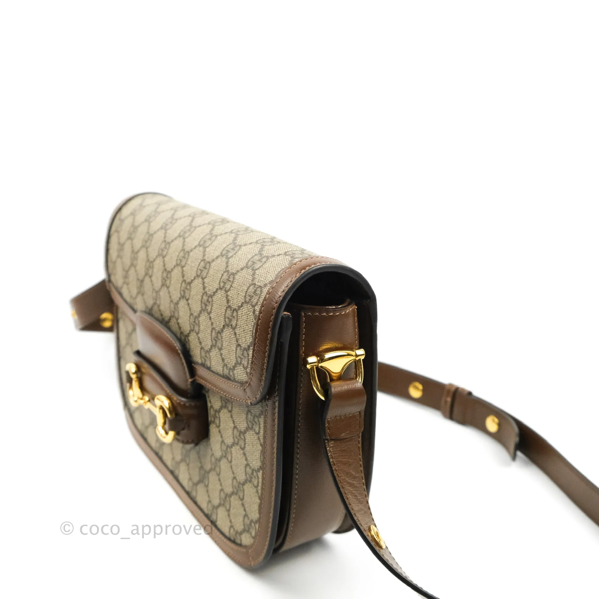 Gucci Horsebit 1955 GG Supreme Canvas Brown Shoulder Bag Gold Hardware