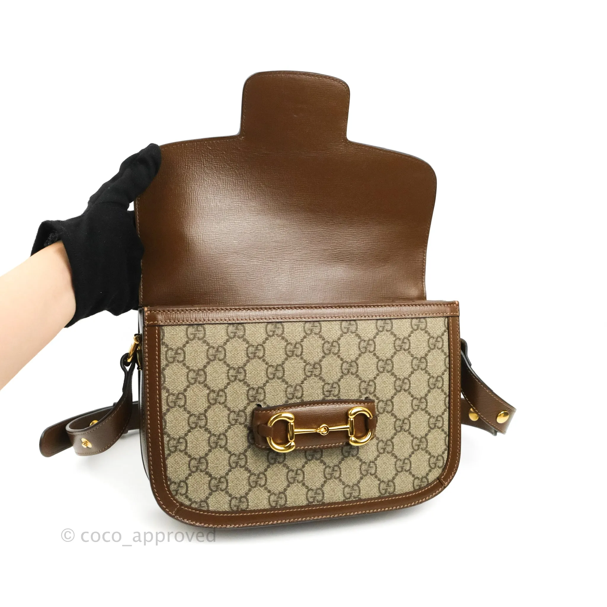 Gucci Horsebit 1955 GG Supreme Canvas Brown Shoulder Bag Gold Hardware