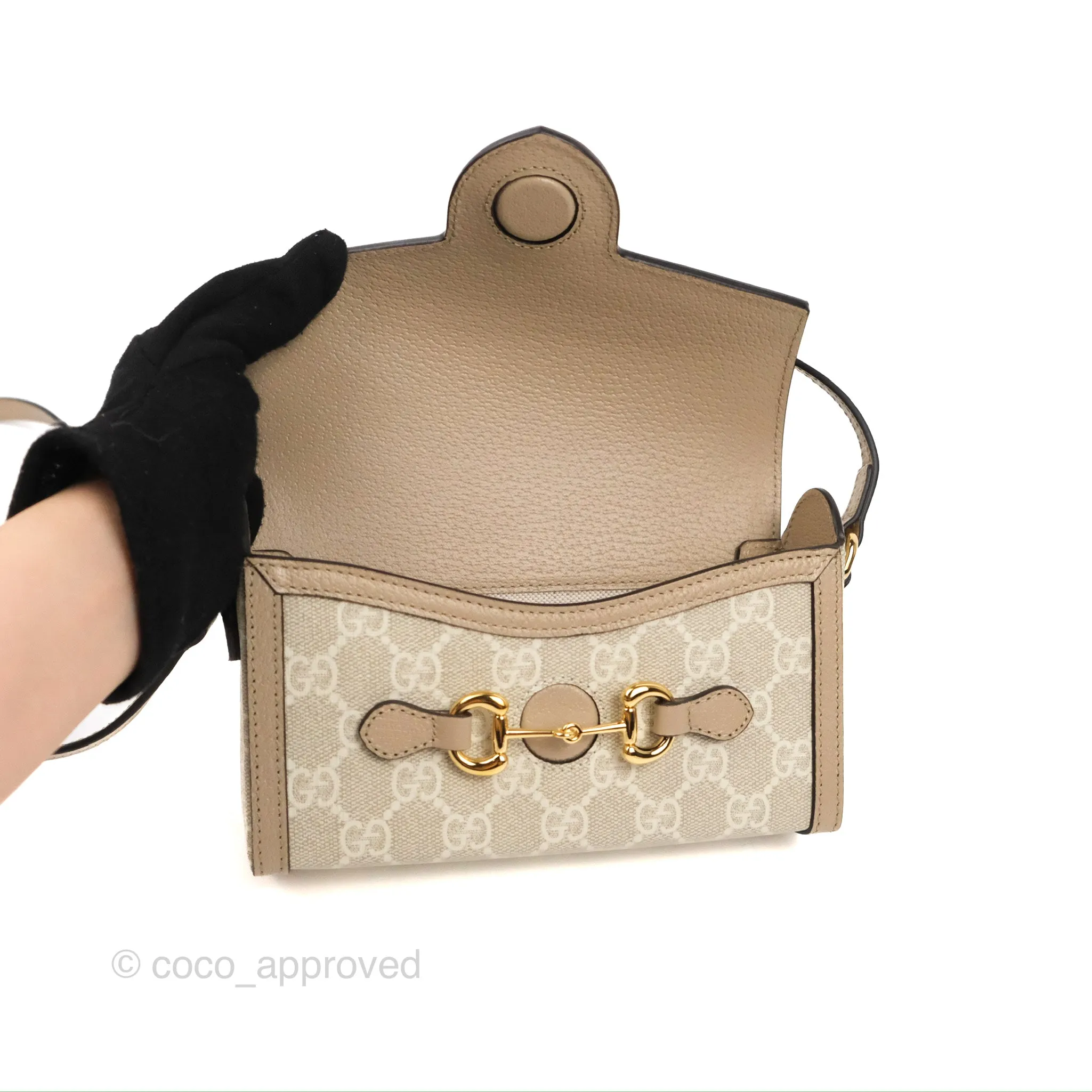 Gucci Horsebit 1955 Mini Bag Beige/White GG Supreme Canvas