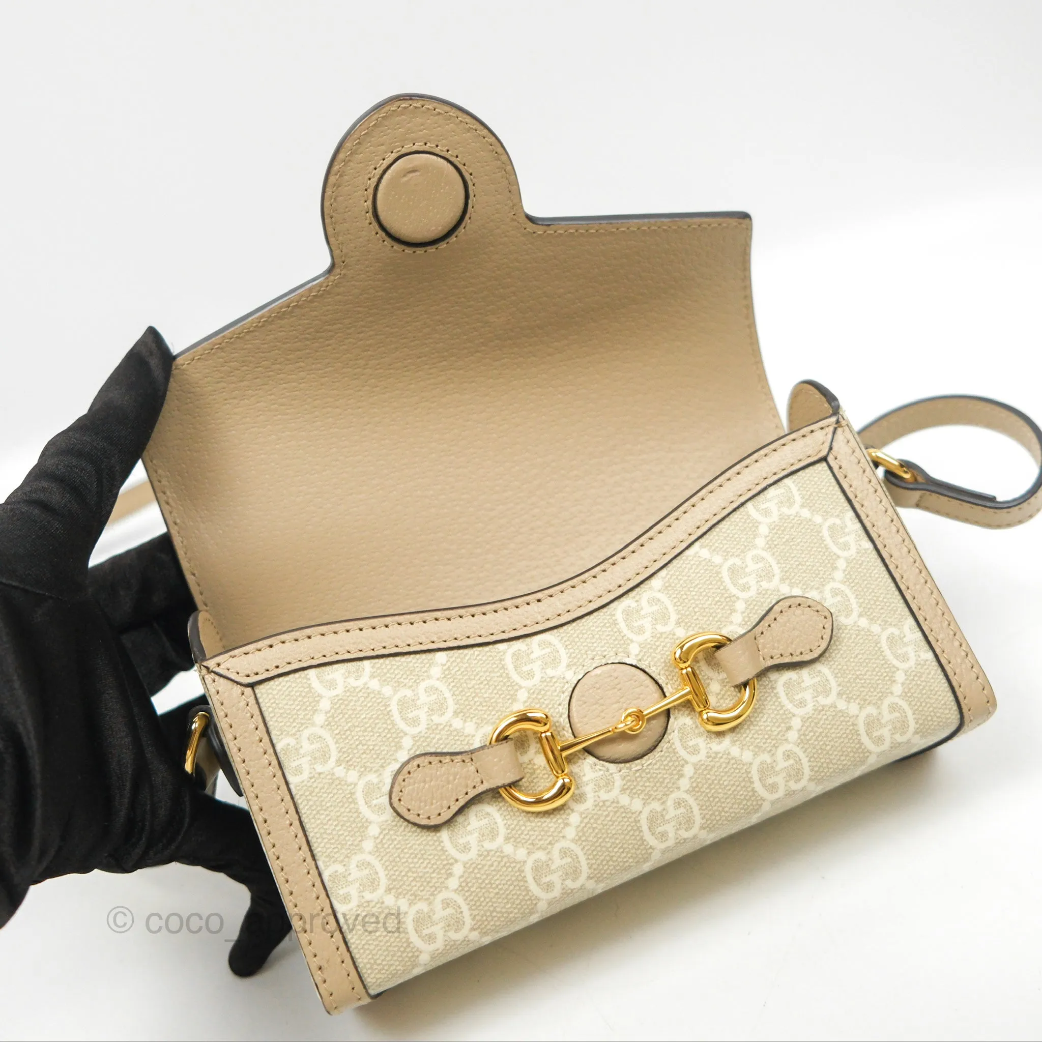 Gucci Horsebit 1955 Mini Bag Beige/White GG Supreme Canvas