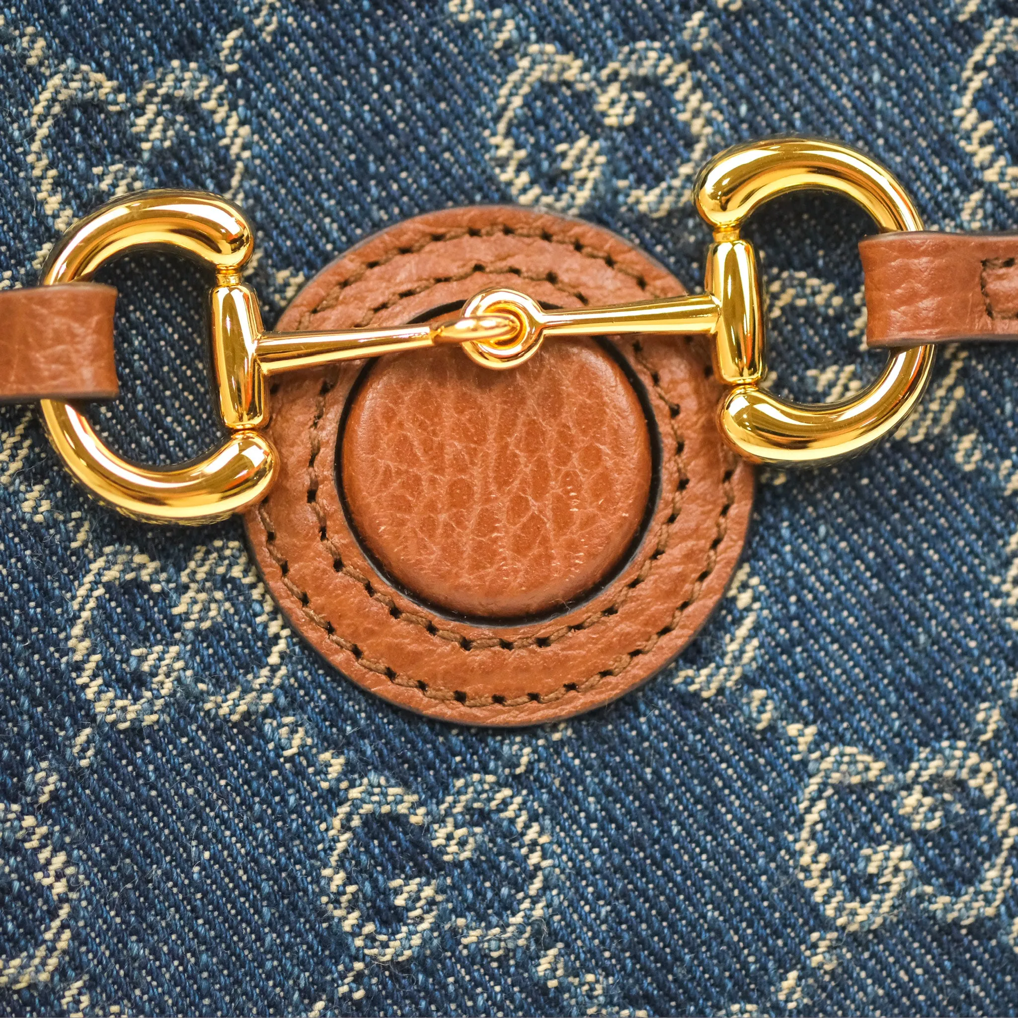 Gucci Horsebit 1955 Mini Bag GG Denim/ Brown Leather