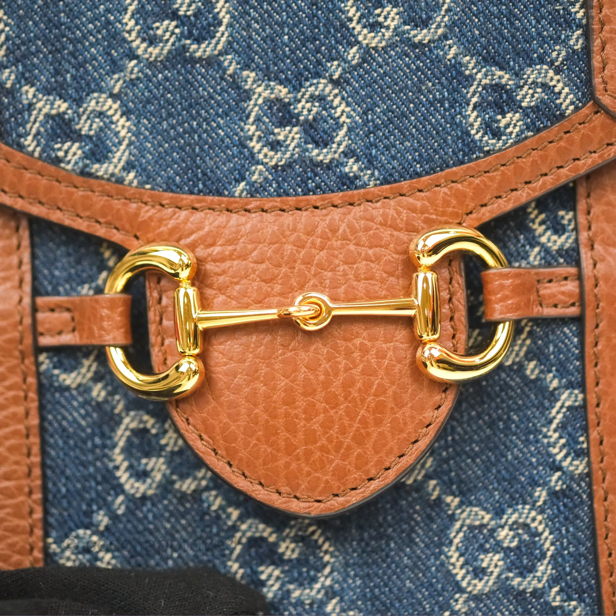 Gucci Horsebit 1955 Mini Bag GG Denim/ Brown Leather