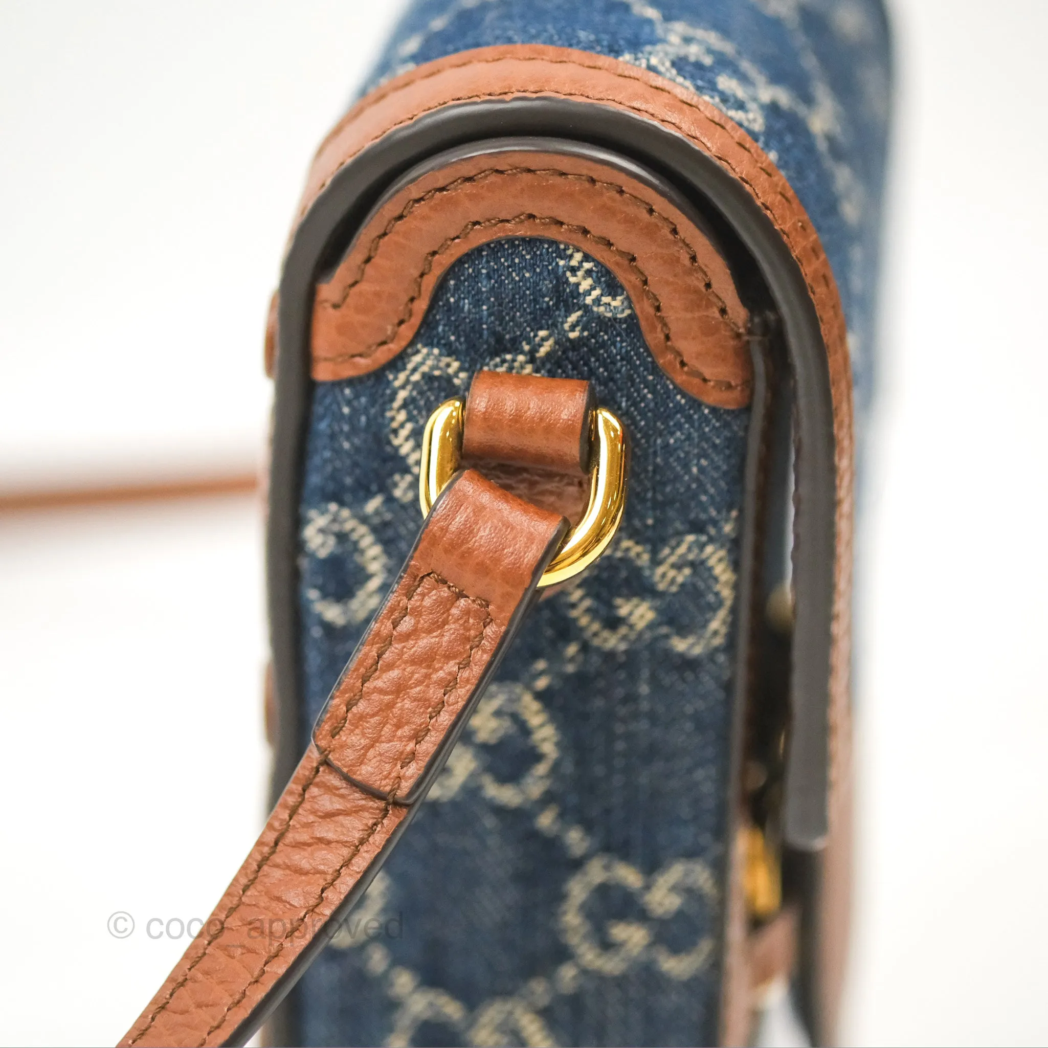 Gucci Horsebit 1955 Mini Bag GG Denim/ Brown Leather