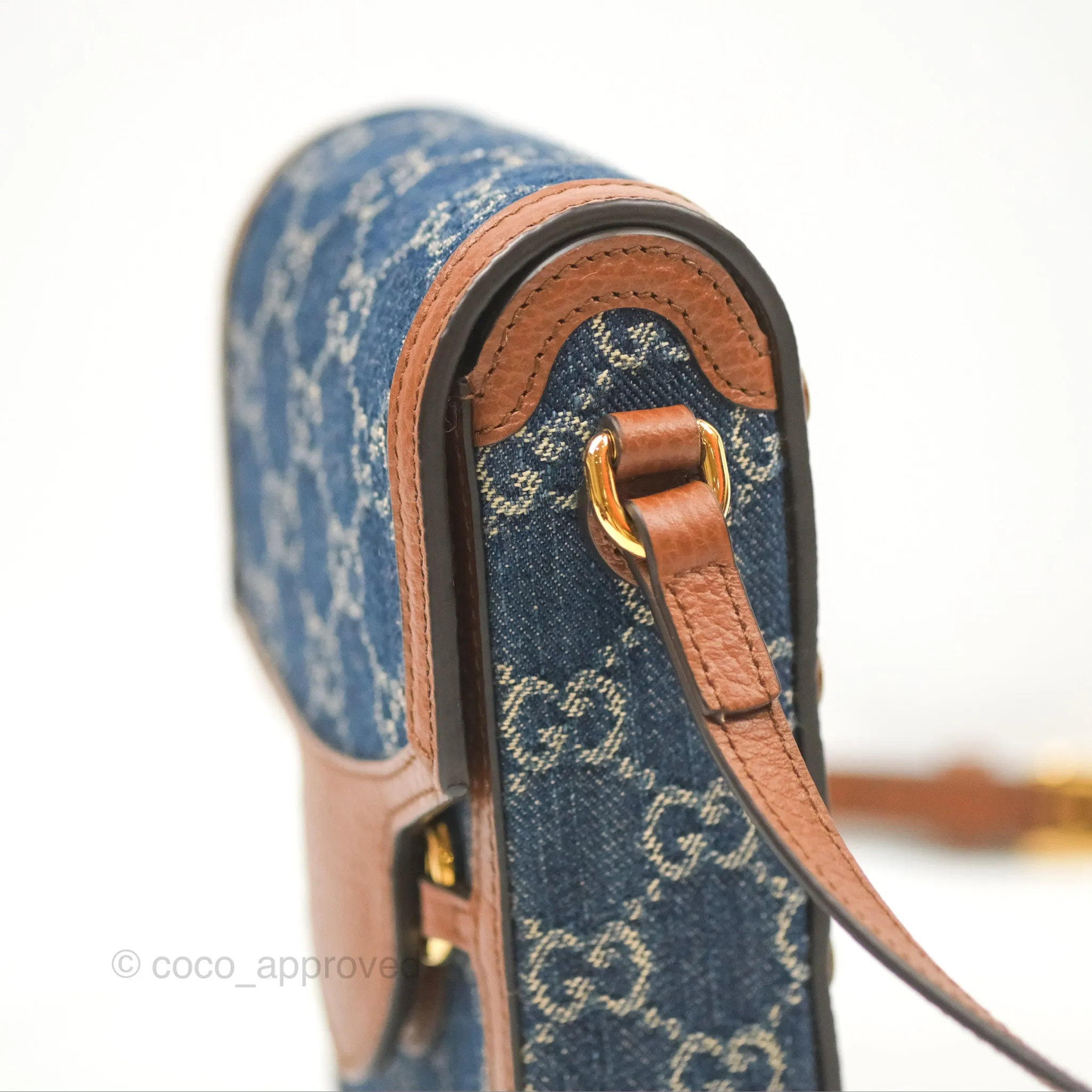 Gucci Horsebit 1955 Mini Bag GG Denim/ Brown Leather