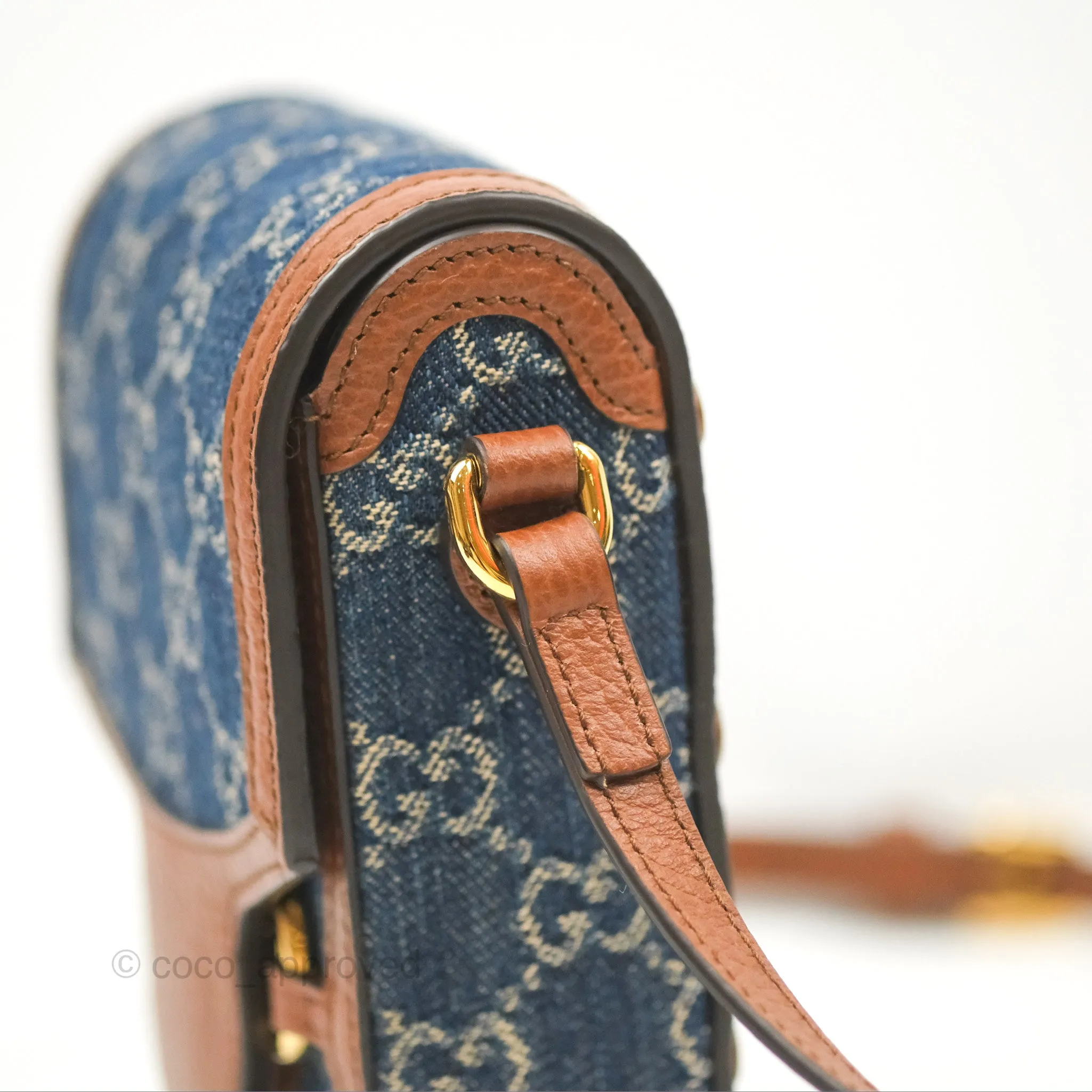 Gucci Horsebit 1955 Mini Bag GG Denim/ Brown Leather