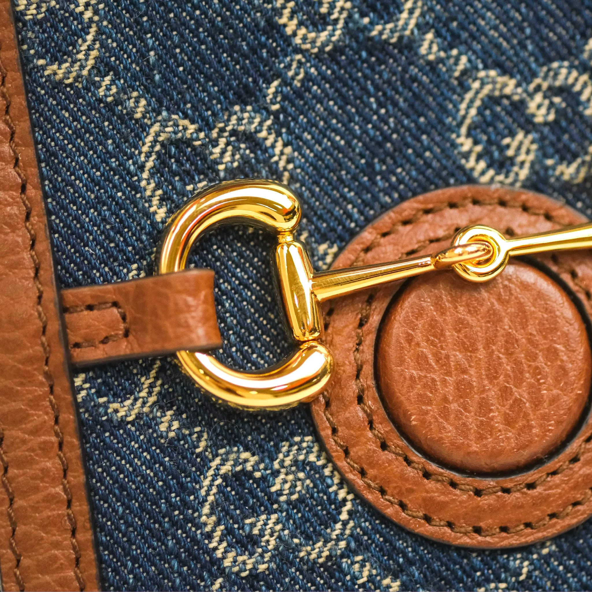 Gucci Horsebit 1955 Mini Bag GG Denim/ Brown Leather
