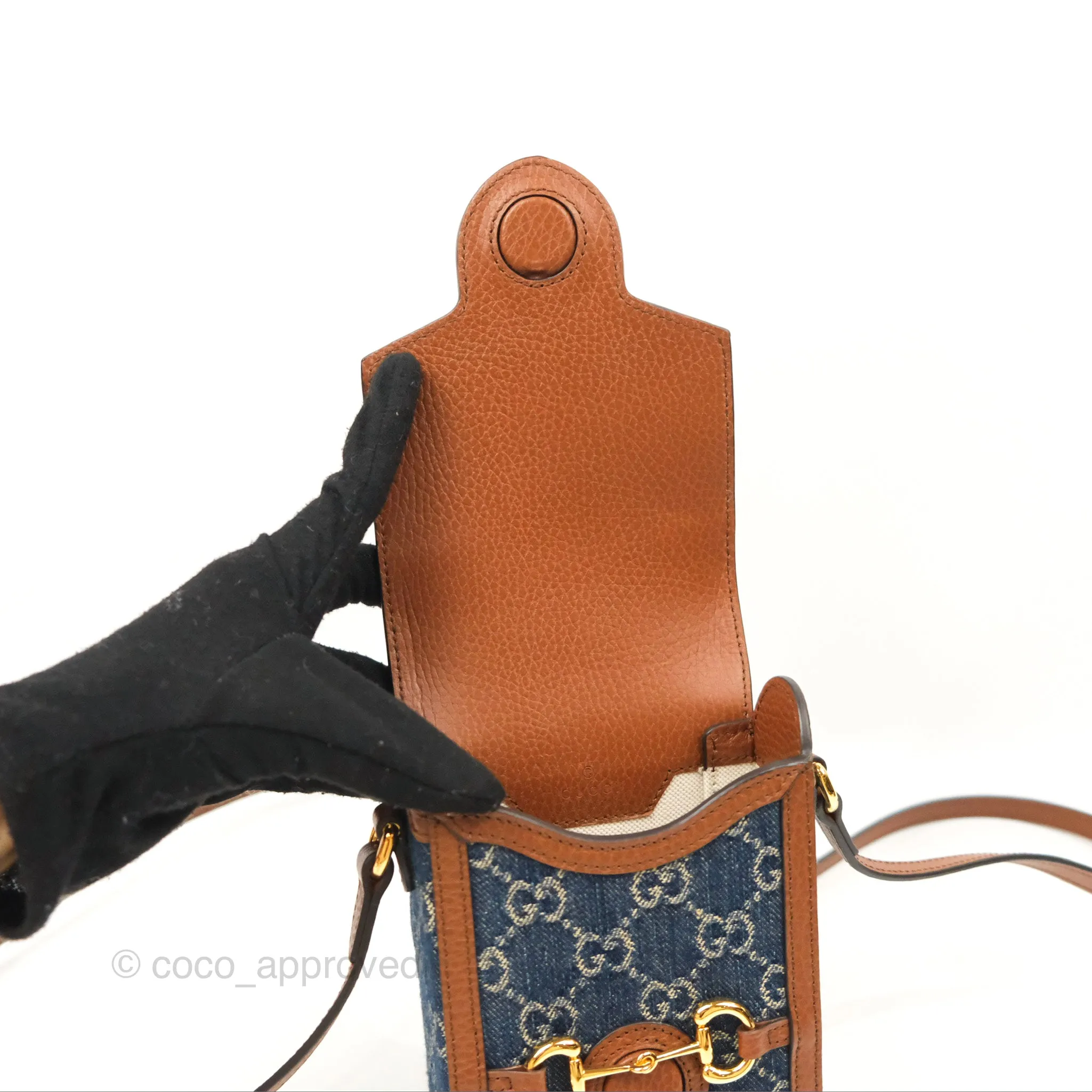 Gucci Horsebit 1955 Mini Bag GG Denim/ Brown Leather
