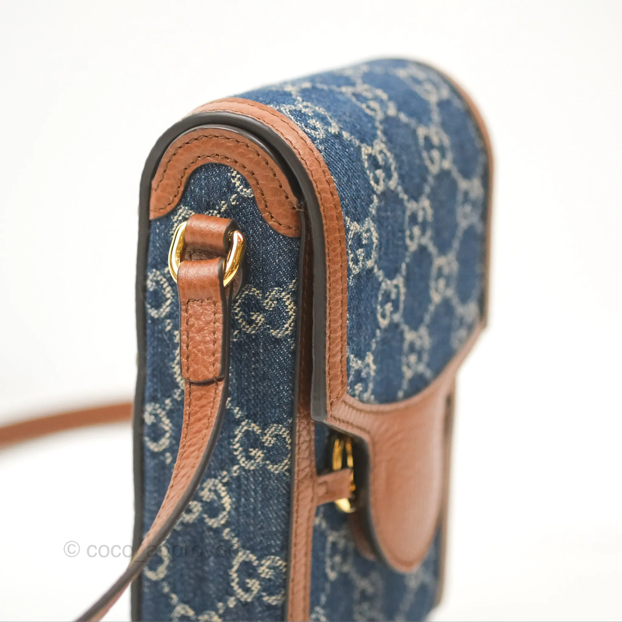 Gucci Horsebit 1955 Mini Bag GG Denim/ Brown Leather