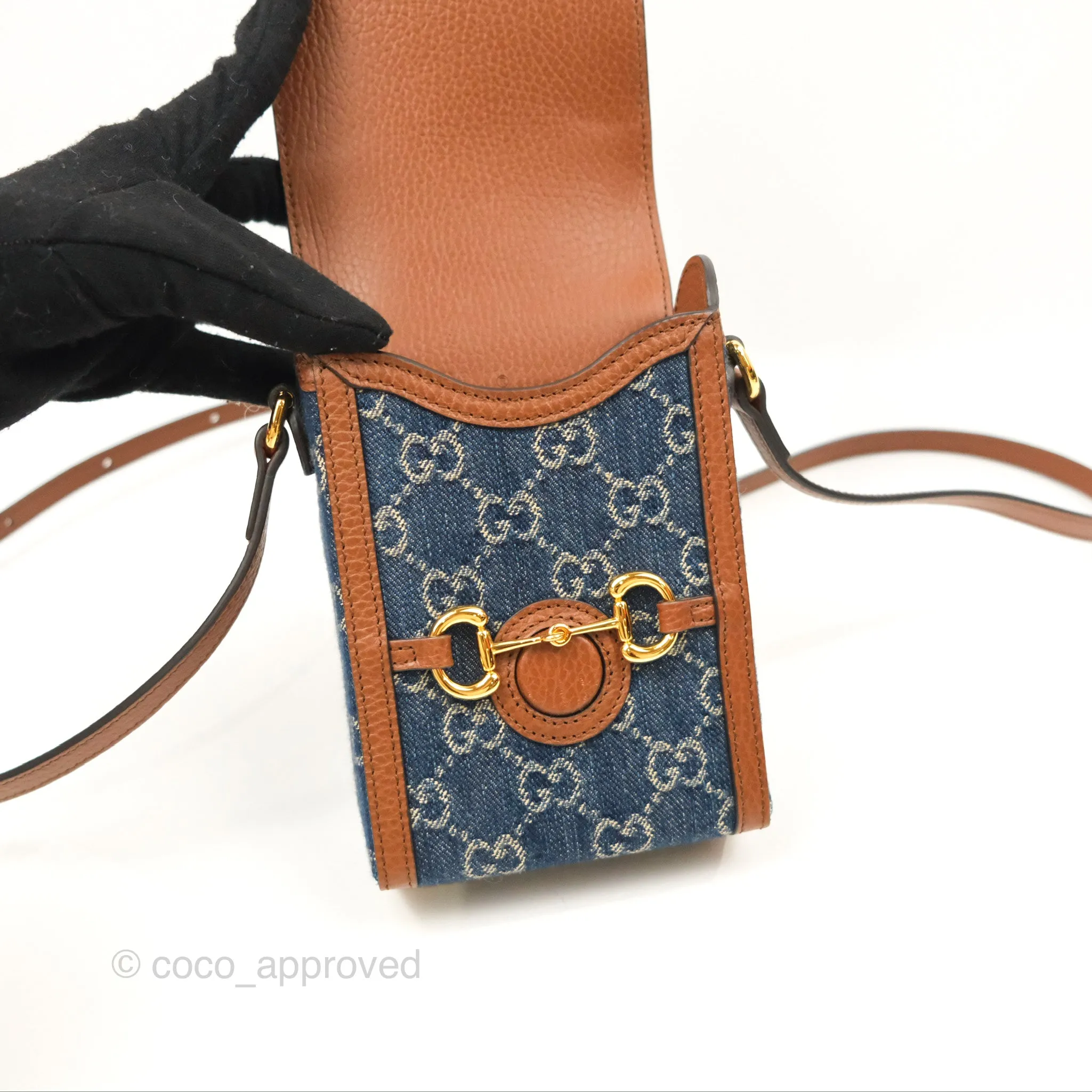Gucci Horsebit 1955 Mini Bag GG Denim/ Brown Leather